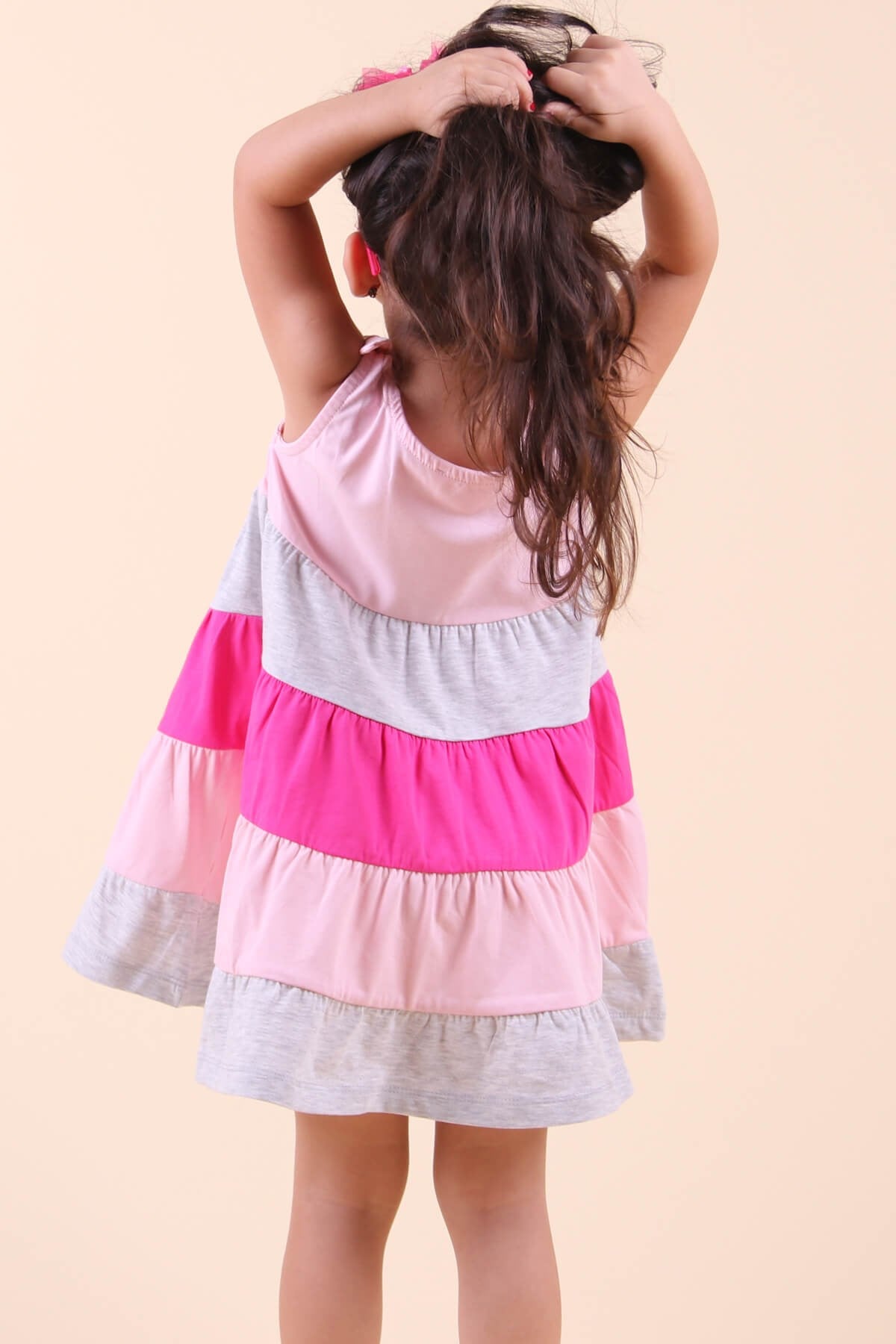 Breeze Kız Çocuk Elbise Askılı Katkat Renkli Pembe (1.5-5 Yaş)