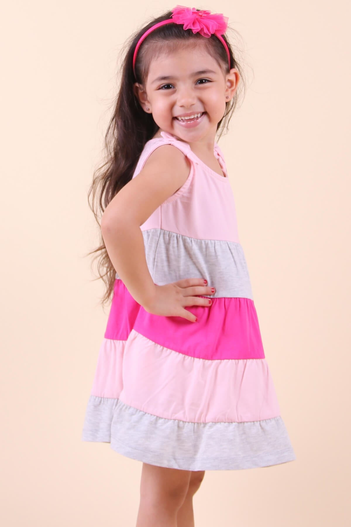 Breeze Kız Çocuk Elbise Askılı Katkat Renkli Pembe (1.5-5 Yaş)
