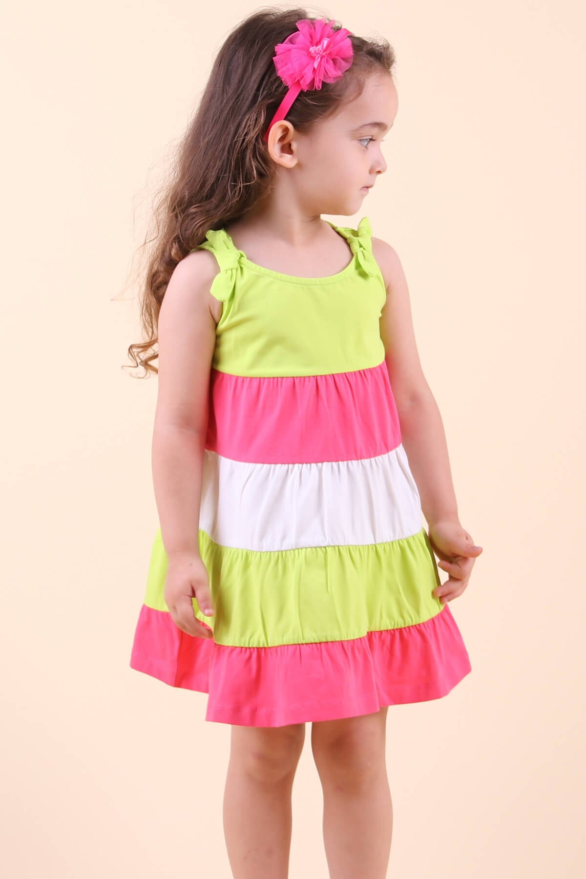 Breeze Kız Çocuk Elbise Askılı Katkat Renkli Yeşil (1.5-5 Yaş)