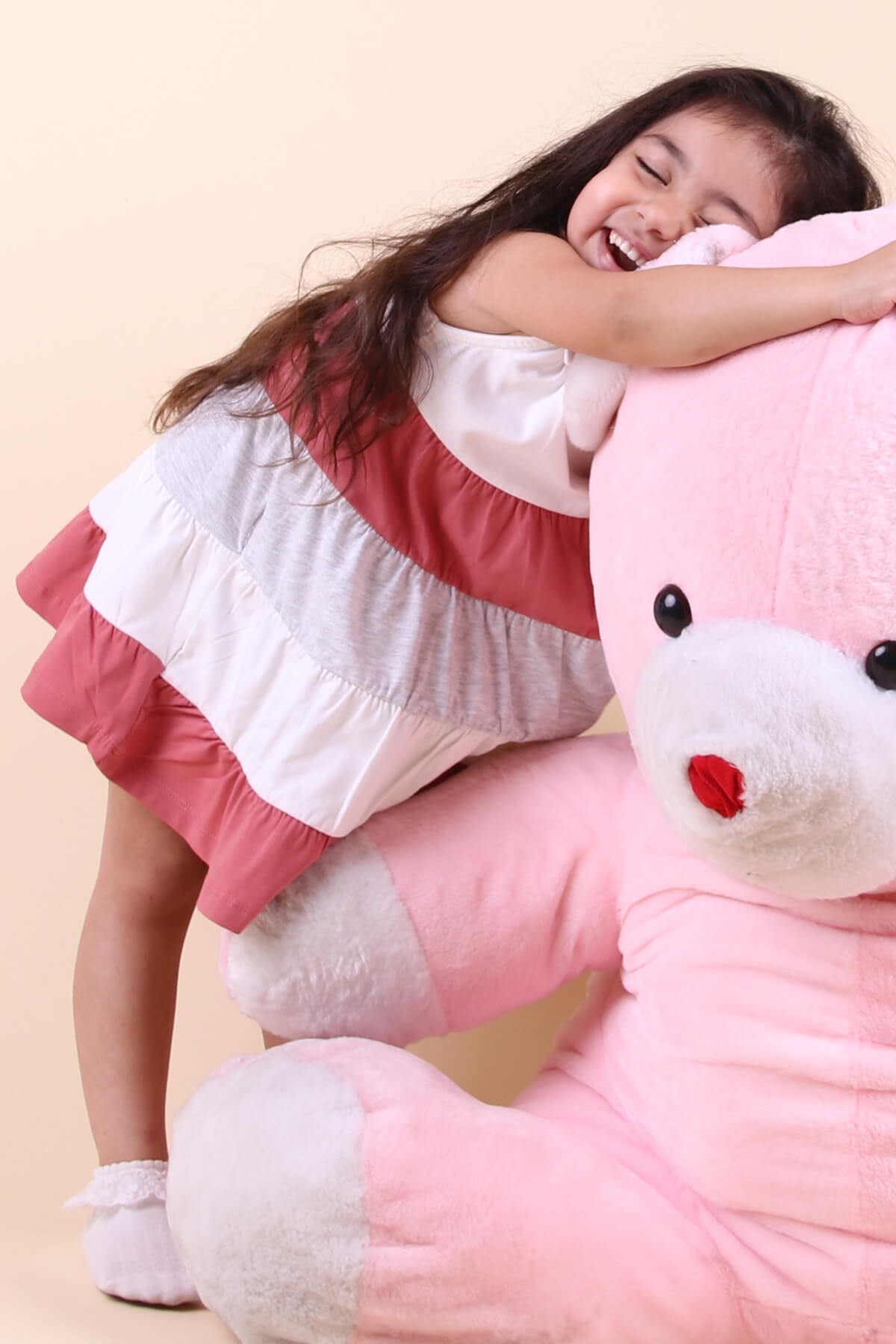 Breeze Kız Çocuk Elbise Askılı Katkat Renkli Gülkurusu (1.5-5 Yaş)