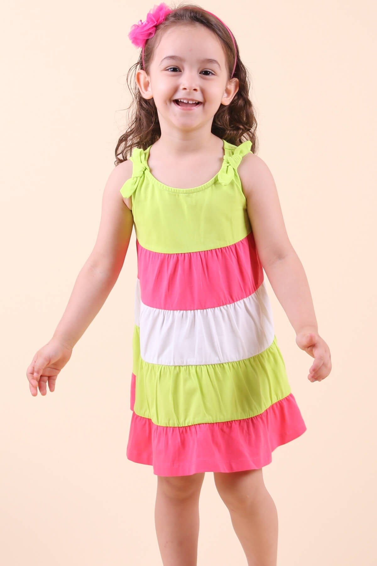 Breeze Kız Çocuk Elbise Askılı Katkat Renkli Yeşil (1.5-5 Yaş)