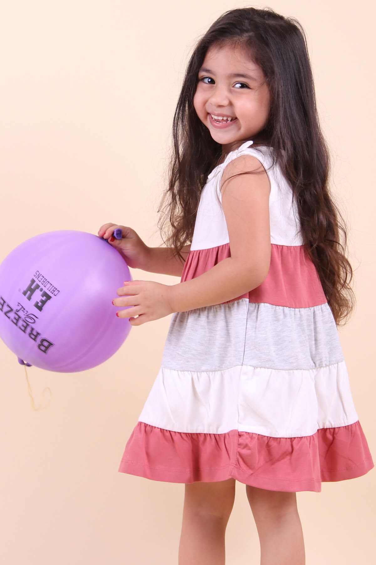 Breeze Kız Çocuk Elbise Askılı Katkat Renkli Gülkurusu (1.5-5 Yaş)