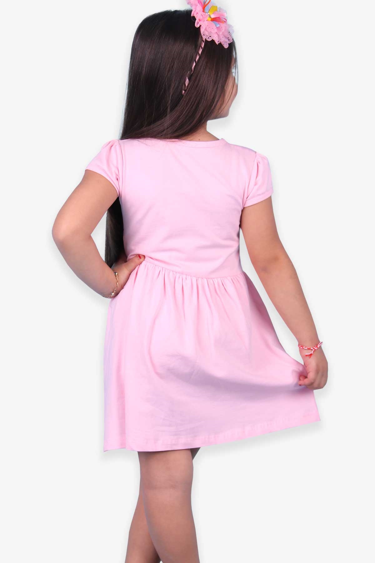 Breeze Kız Çocuk Elbise Baskılı Pullu Pudra (2-6 Yaş)