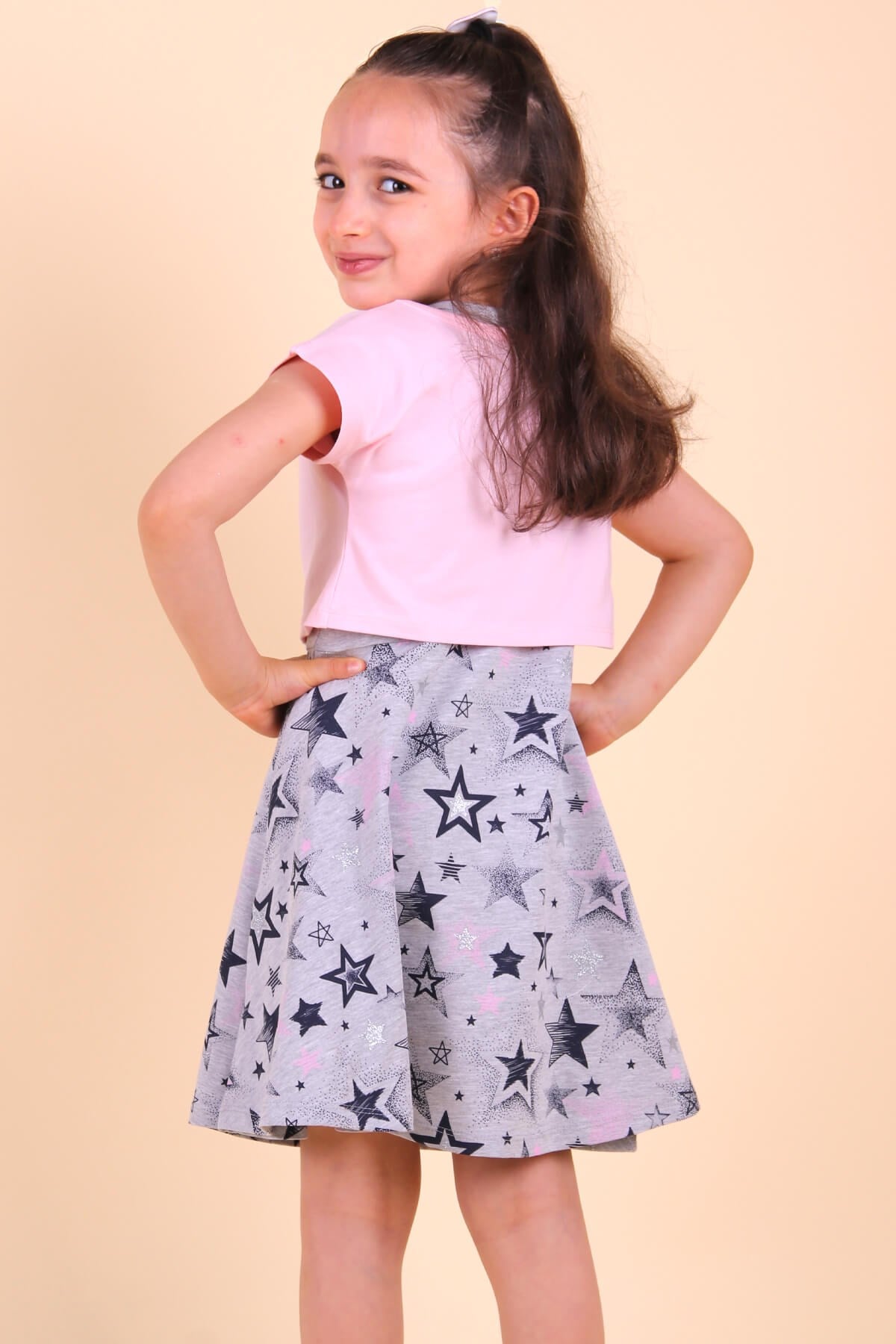 Breeze Kız Çocuk Elbise Bolerolu Pullu Star Yazılı Pembe (5-10 Yaş)