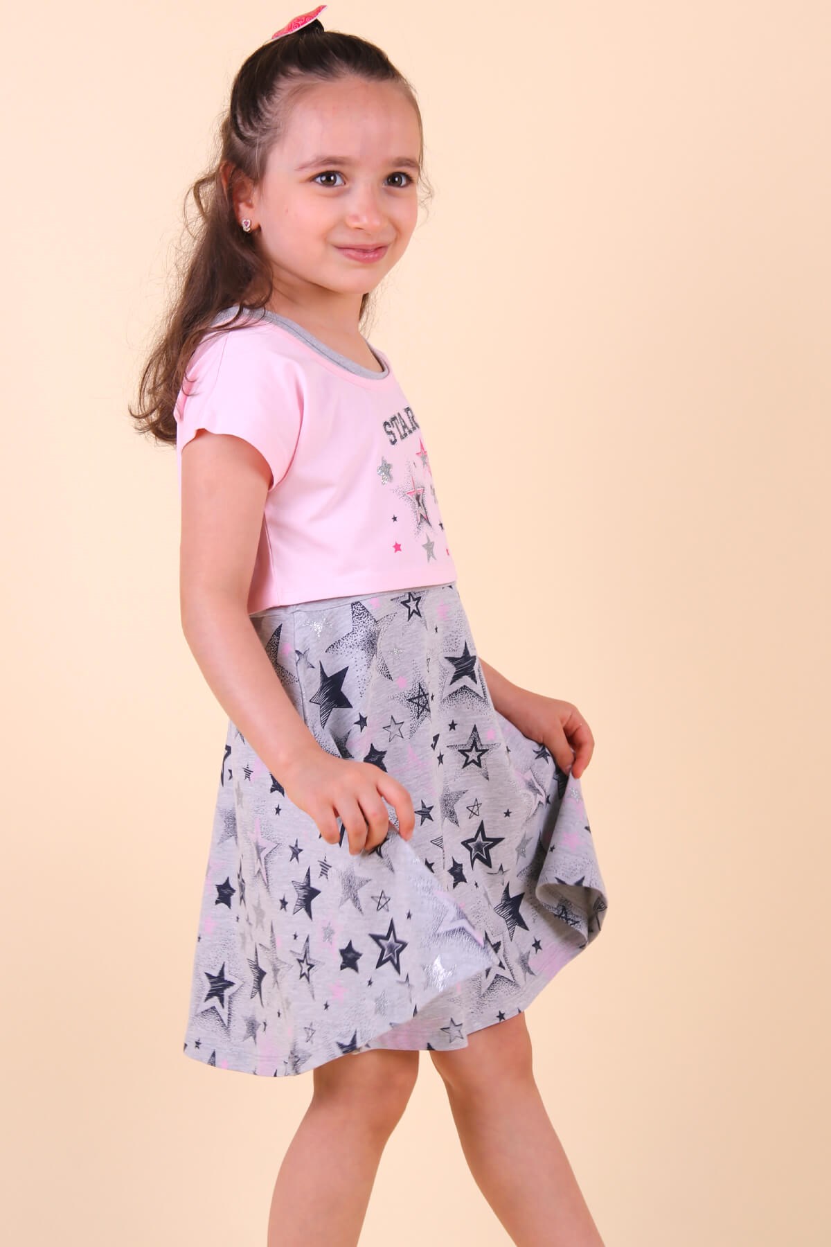 Breeze Kız Çocuk Elbise Bolerolu Pullu Star Yazılı Pembe (5-10 Yaş)