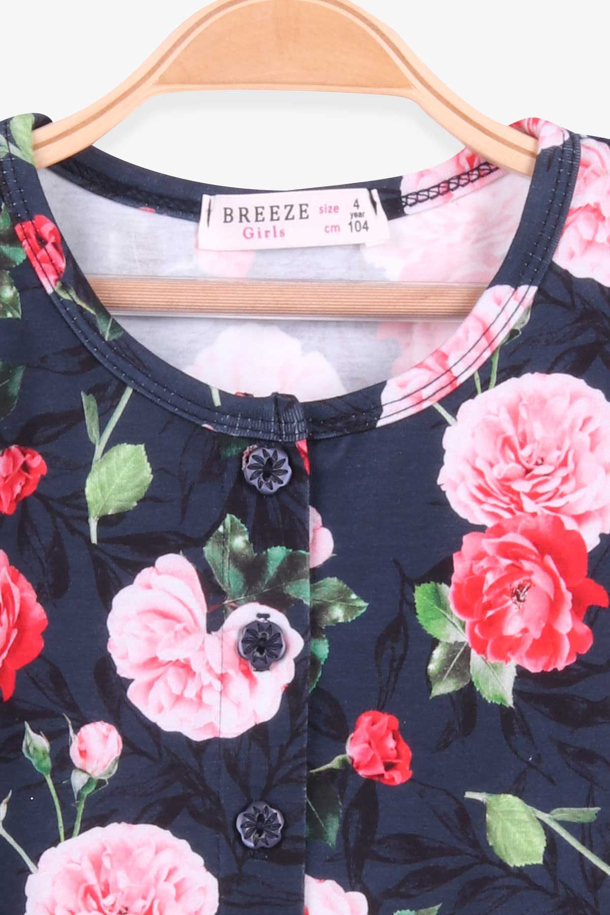 Breeze Kız Çocuk Elbise Çiçek Desenli Koyu Mavi (4 Yaş)