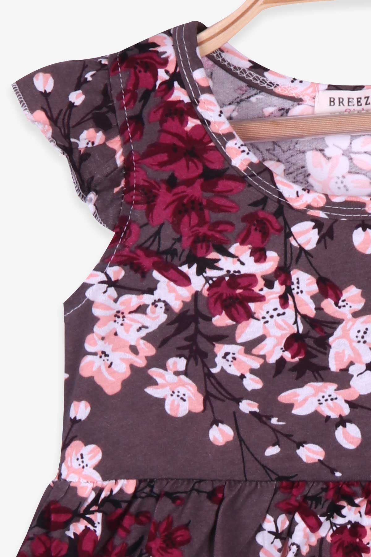 Breeze Kız Çocuk Elbise Çiçek Desenli Kahverengi (2-6 Yaş)