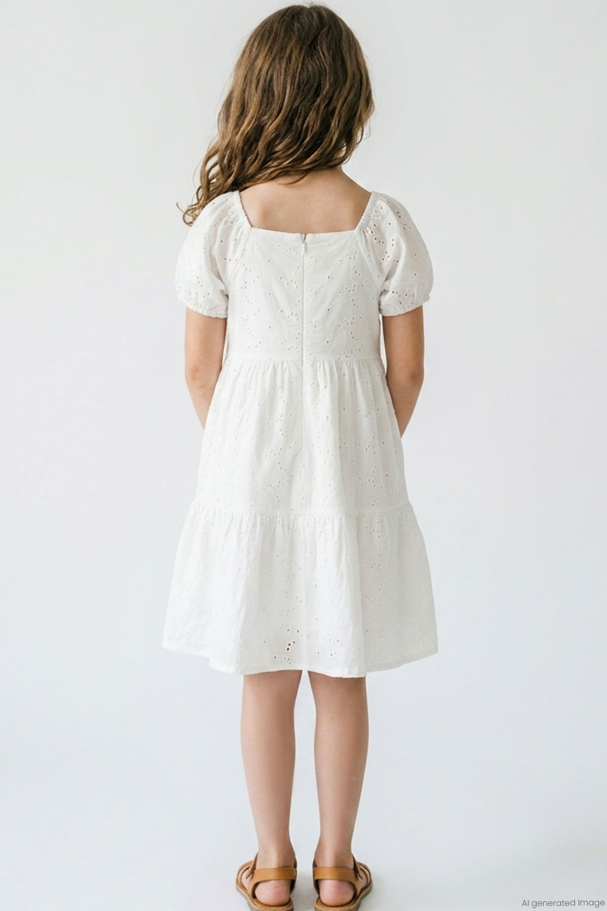 Breeze Kız Çocuk Elbise Çiçek Nakış Güpürlü Kolları Lastikli Ekru (6-10 Yaş)