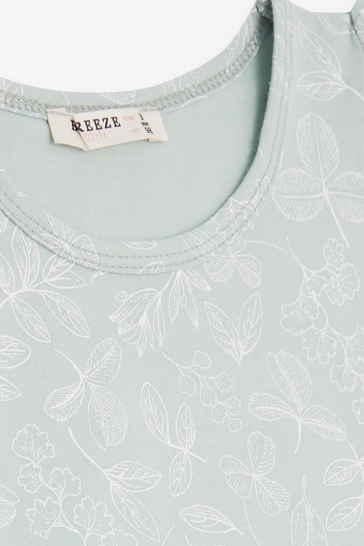 Breeze Kız Çocuk Elbise Çiçekli Fiyonklu Mint Yeşili (3-7 Yaş)