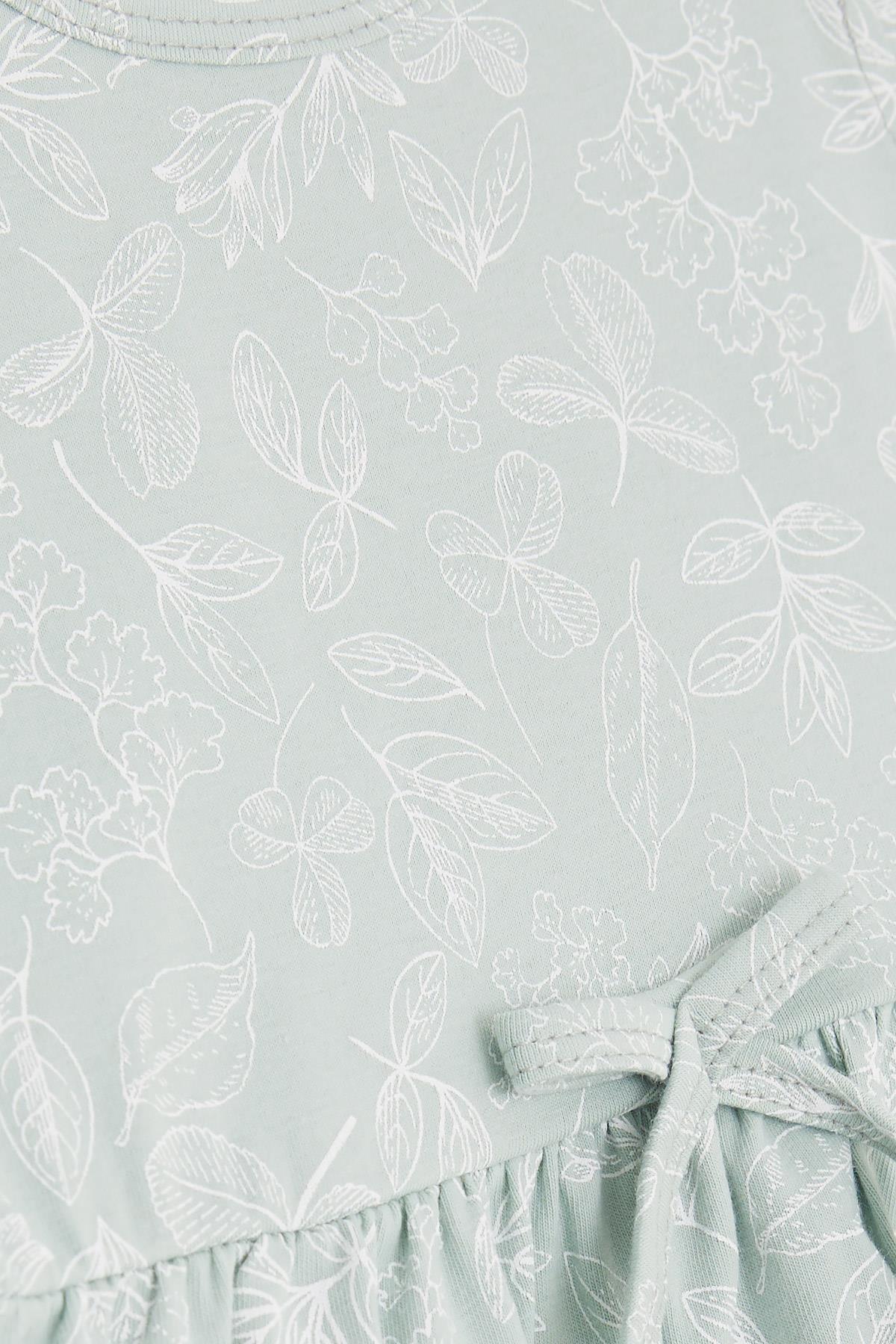Breeze Kız Çocuk Elbise Çiçekli Fiyonklu Mint Yeşili (3-7 Yaş)