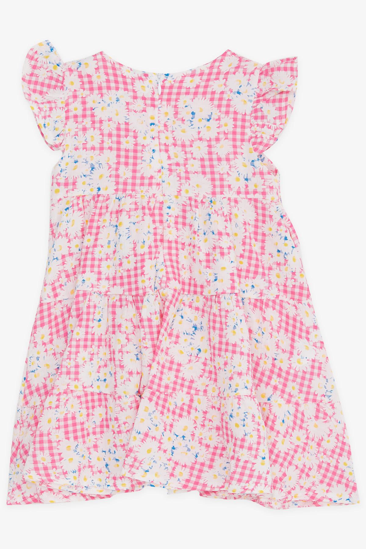 Breeze Kız Çocuk Elbise Çiçekli Kolları Fırfırlı Pembe (1.5-5 Yaş)