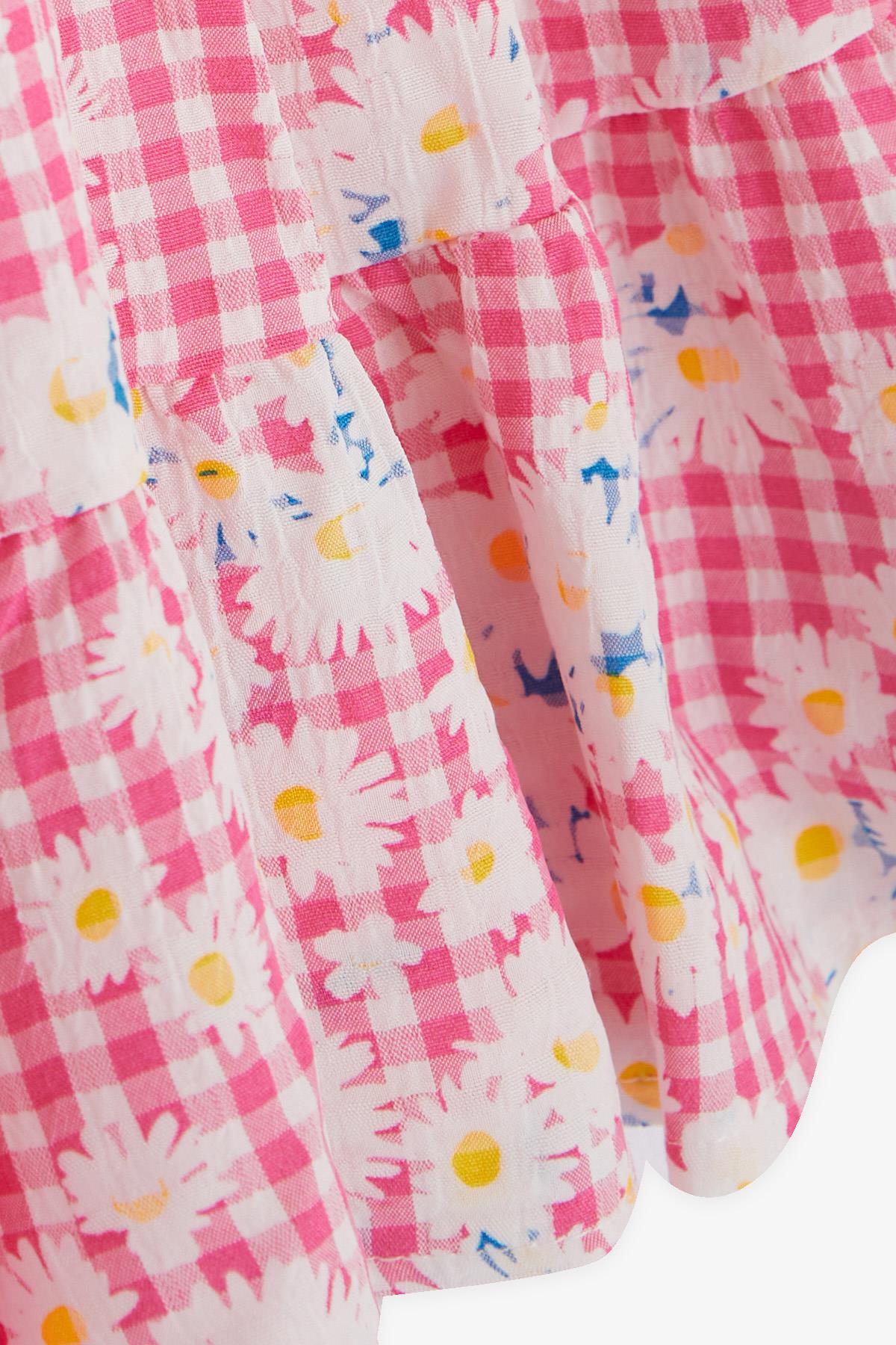 Breeze Kız Çocuk Elbise Çiçekli Kolları Fırfırlı Pembe (1.5-5 Yaş)