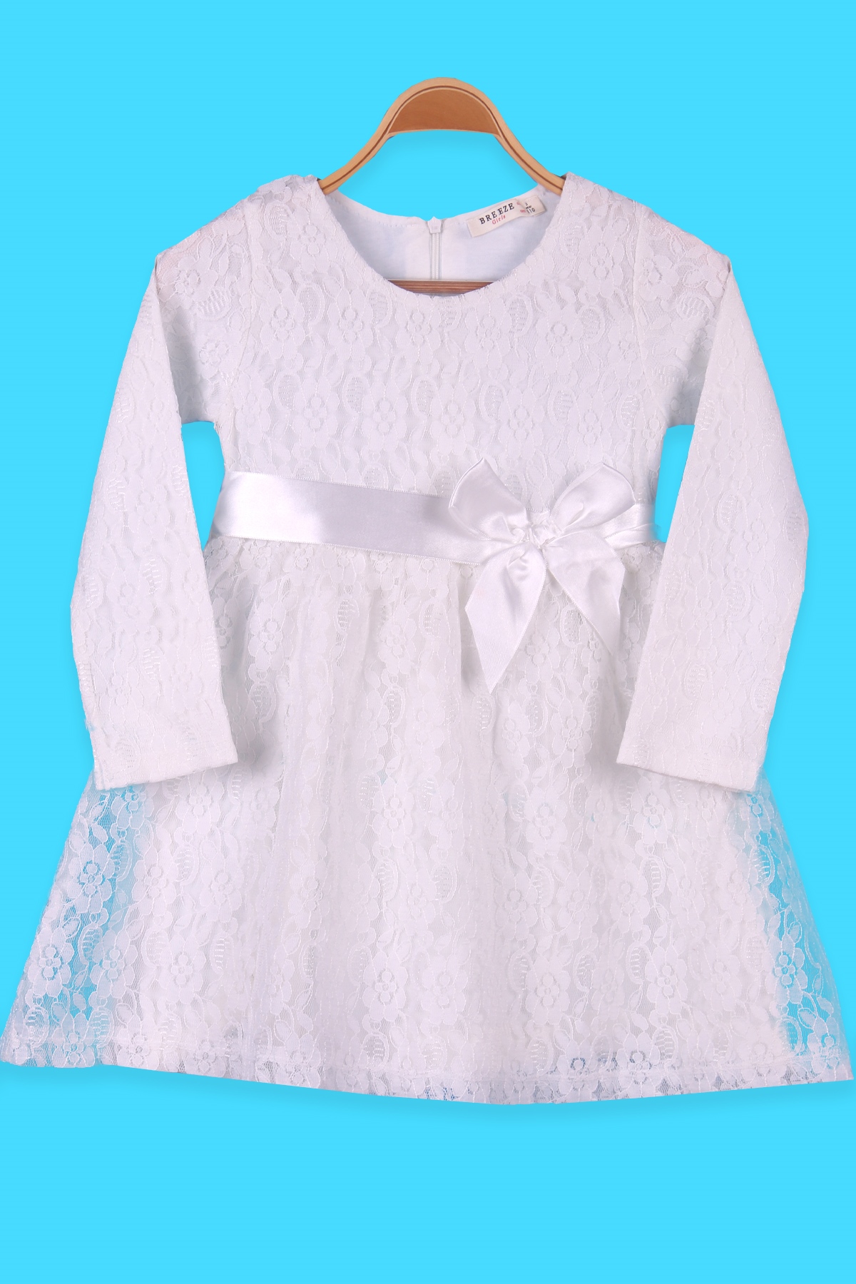 Breeze Kız Çocuk Elbise Dantelli Fiyonklu Beyaz (5-9 Yaş)