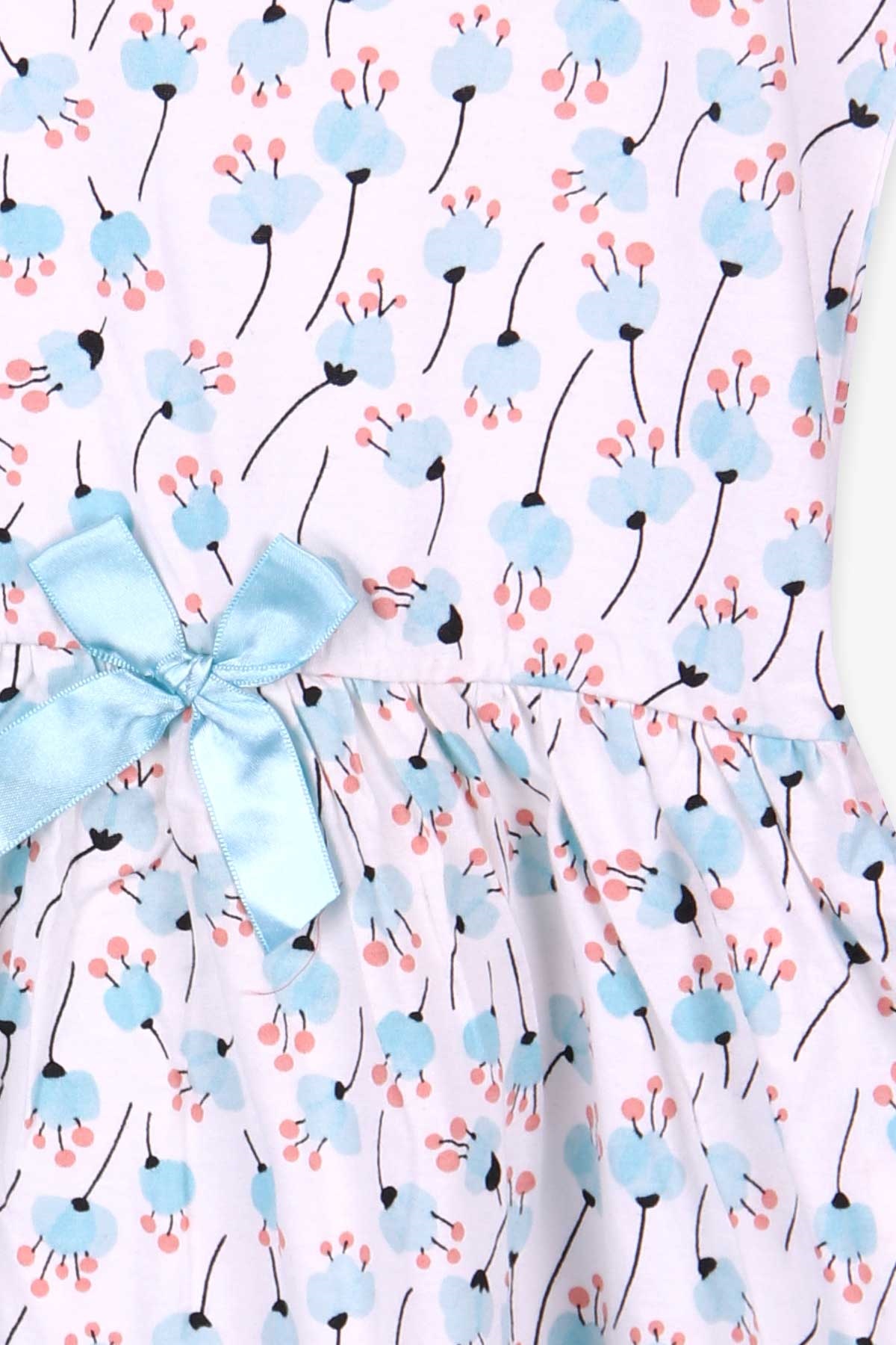 Breeze Kız Çocuk Elbise Desenli Fiyonklu Beyaz (8-9 Yaş)