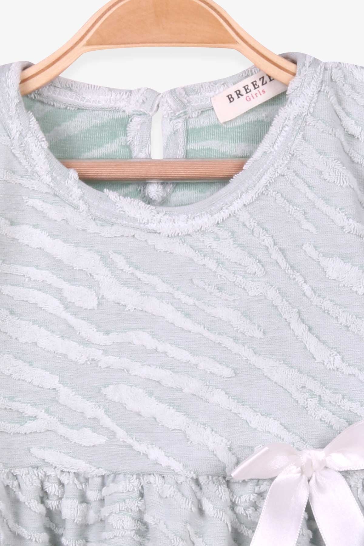 Breeze Kız Çocuk Elbise Desenli Fiyonklu Mint Yeşili (2-6 Yaş)