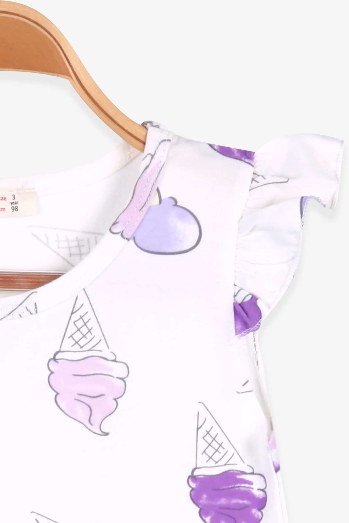 Breeze Kız Çocuk Elbise Dondurma Desenli Fiyonklu Ekru (3-7 Yaş)