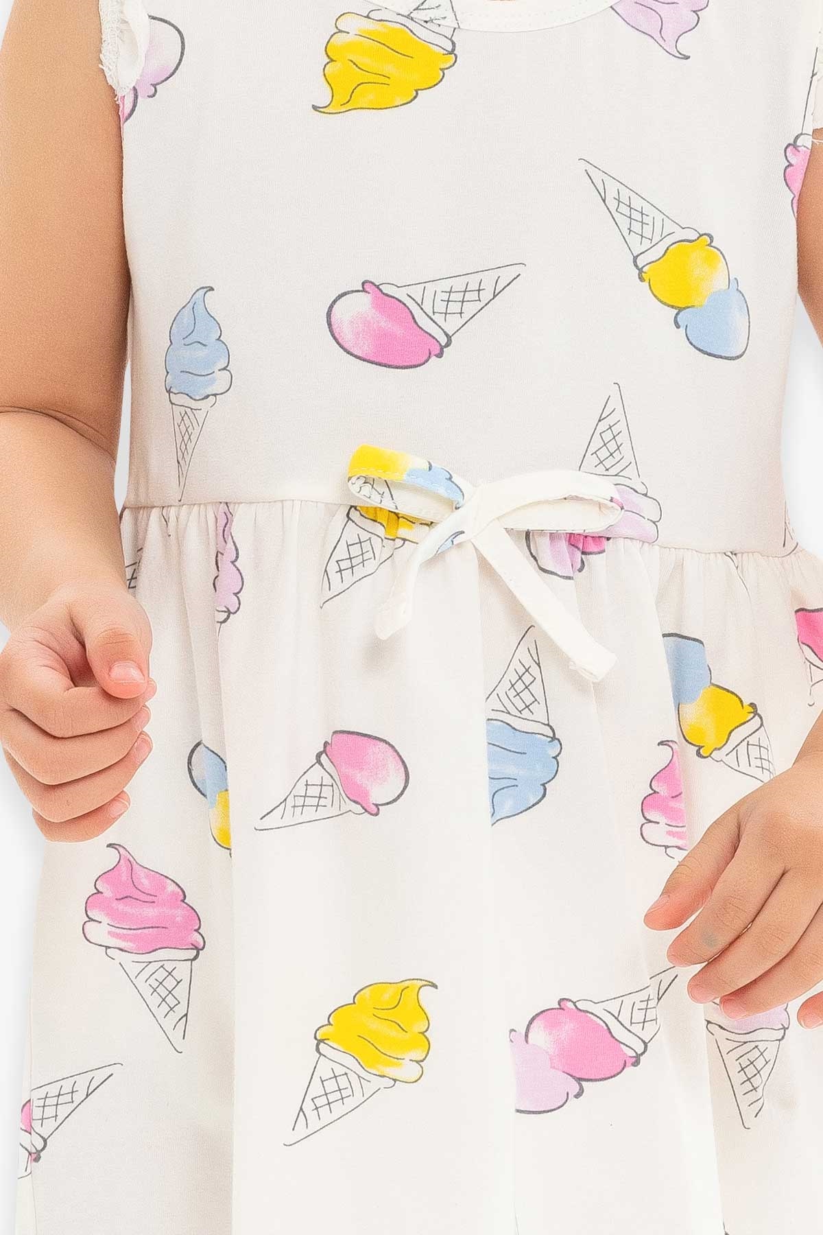 Breeze Kiz Çocuk Elbise Dondurma Desenli Ekru (1.5-5 Yaş)