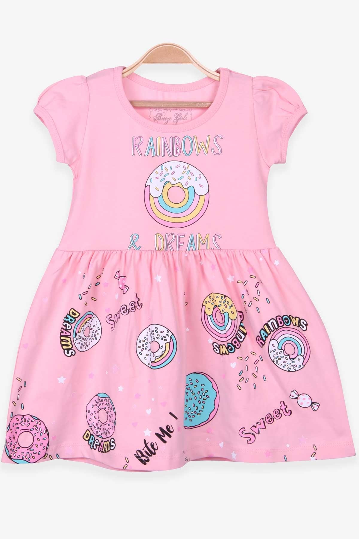 Breeze Kız Çocuk Elbise Donut Baskılı Pudra (3-8 Yaş)