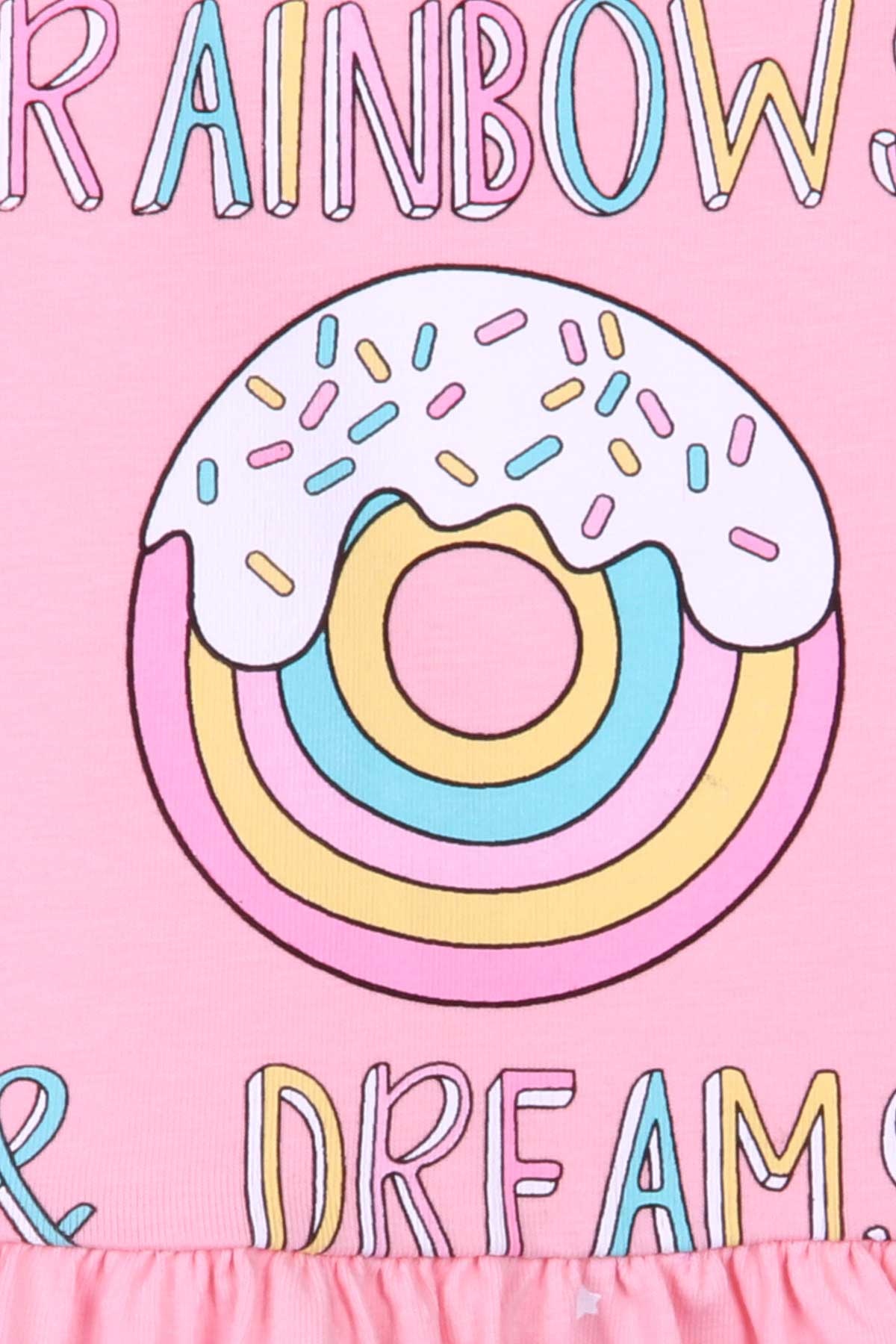 Breeze Kız Çocuk Elbise Donut Baskılı Pudra (3-8 Yaş)