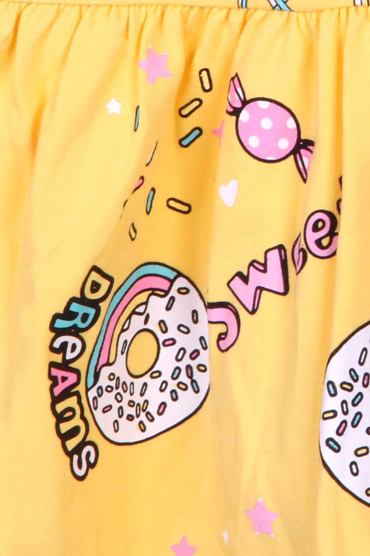 Breeze Kız Çocuk Elbise Donut Baskılı Sarı (3-8 Yaş)