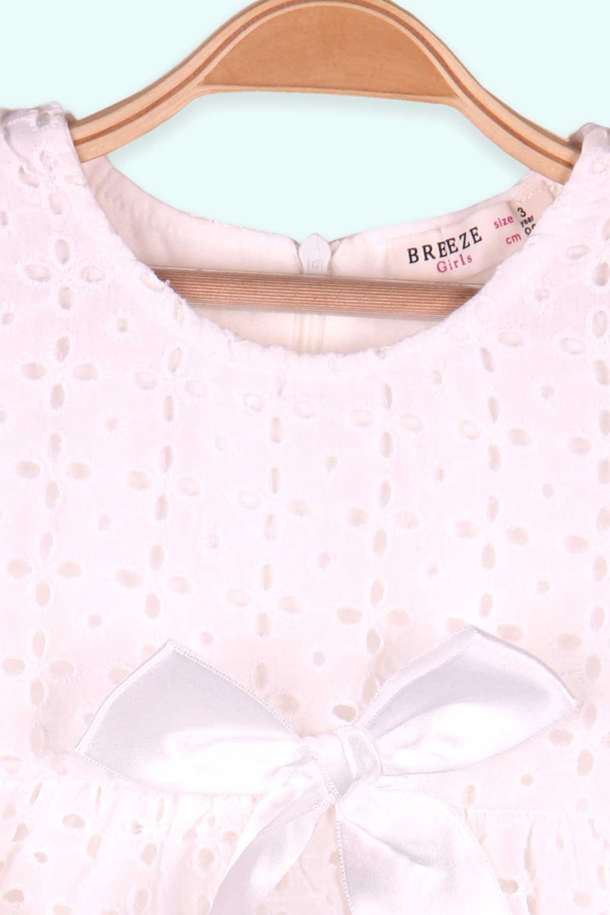 Breeze Kız Çocuk Elbise Fisto Basic Fiyonklu Ekru (3-8 Yaş)