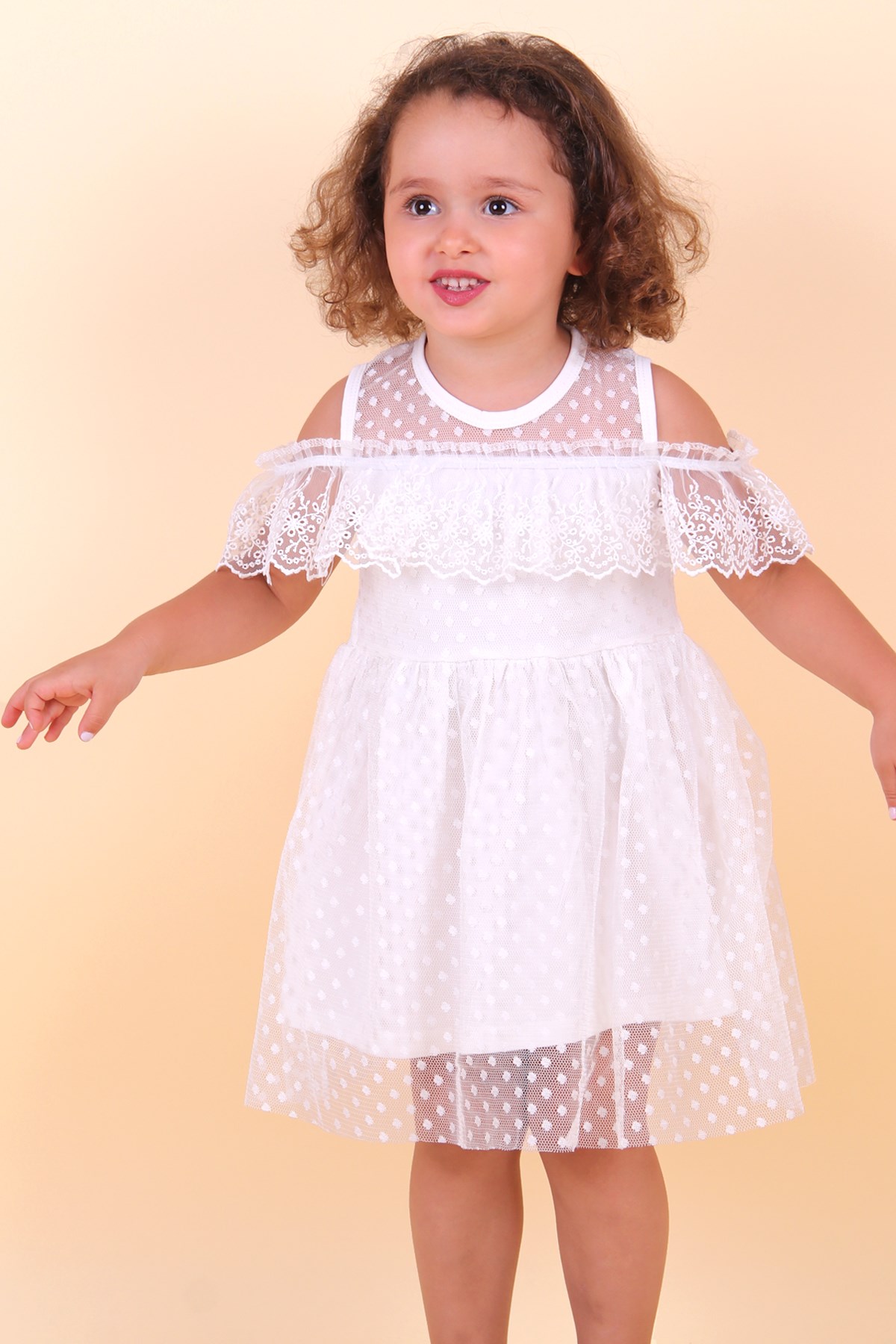 Breeze Kız Çocuk Elbise Güpürlü Ekru (1.5-4 Yaş)