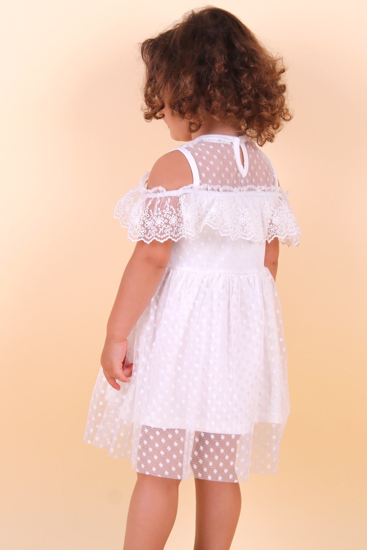 Breeze Kız Çocuk Elbise Güpürlü Ekru (1.5-4 Yaş)