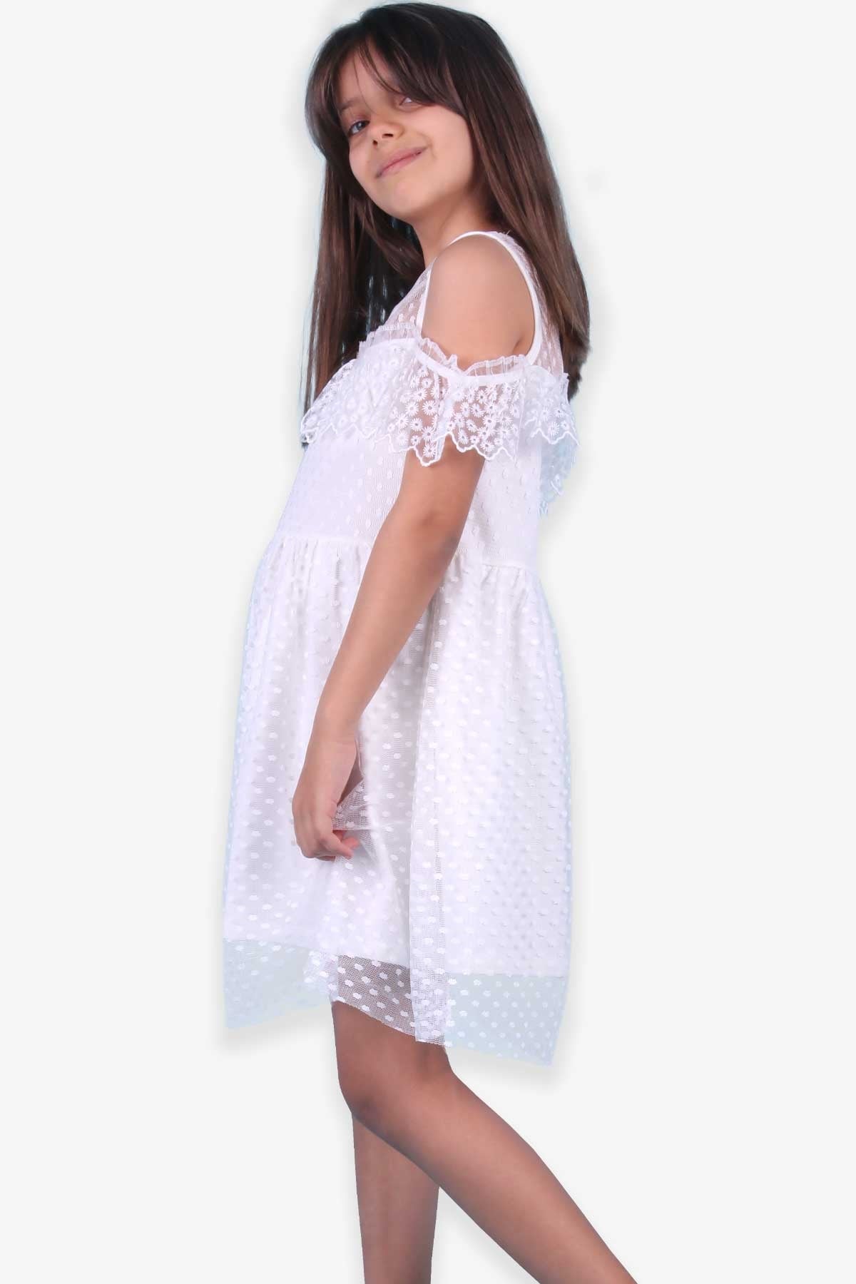 Breeze Kız Çocuk Elbise Güpürlü Ekru (6-12 Yaş)