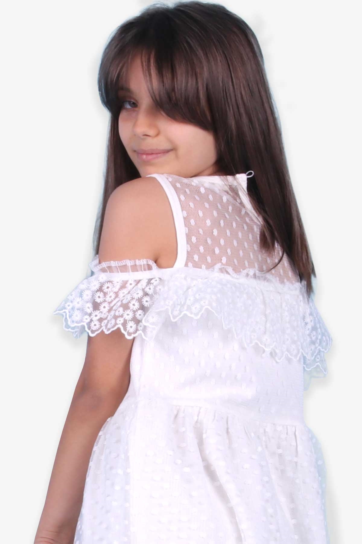 Breeze Kız Çocuk Elbise Güpürlü Ekru (6-12 Yaş)