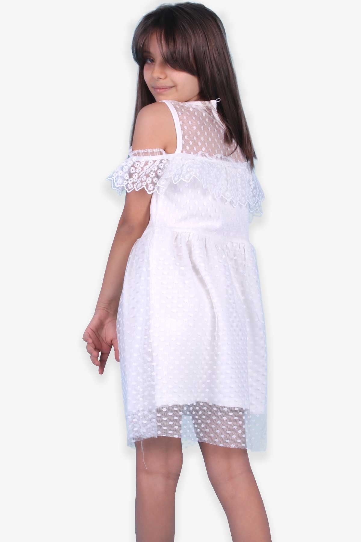 Breeze Kız Çocuk Elbise Güpürlü Ekru (6-12 Yaş)