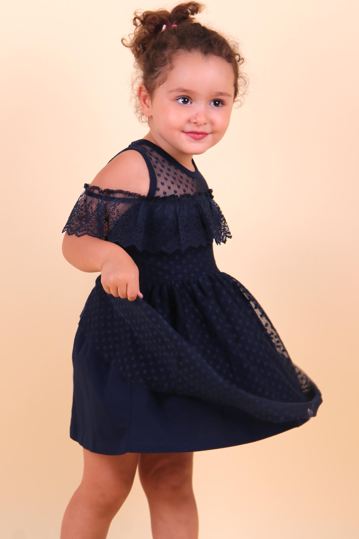 Breeze Kız Çocuk Elbise Güpürlü Lacivert (1.5-5 Yaş)