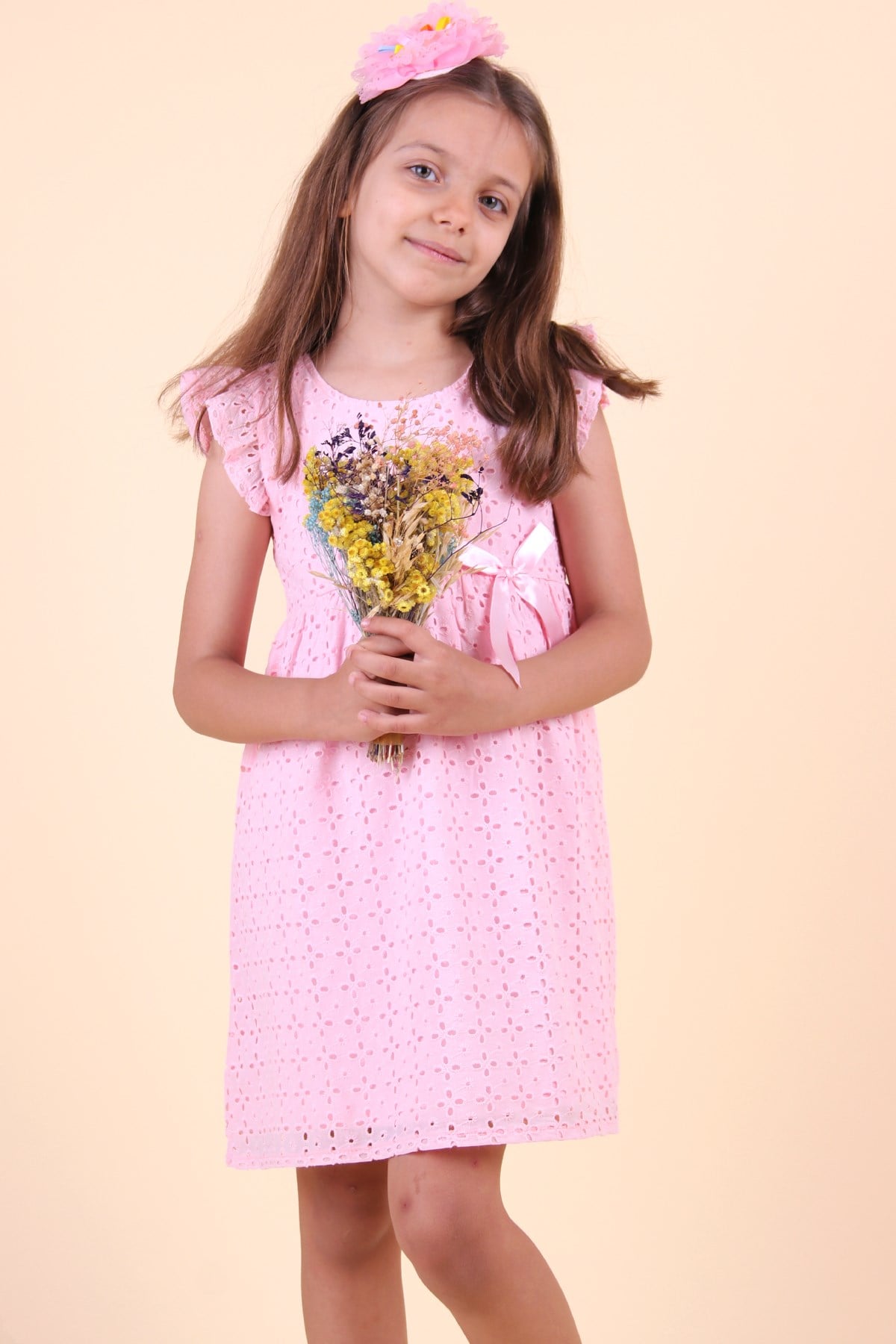 Breeze Kız Çocuk Elbise Güpürlü Pembe (3-8 Yaş)