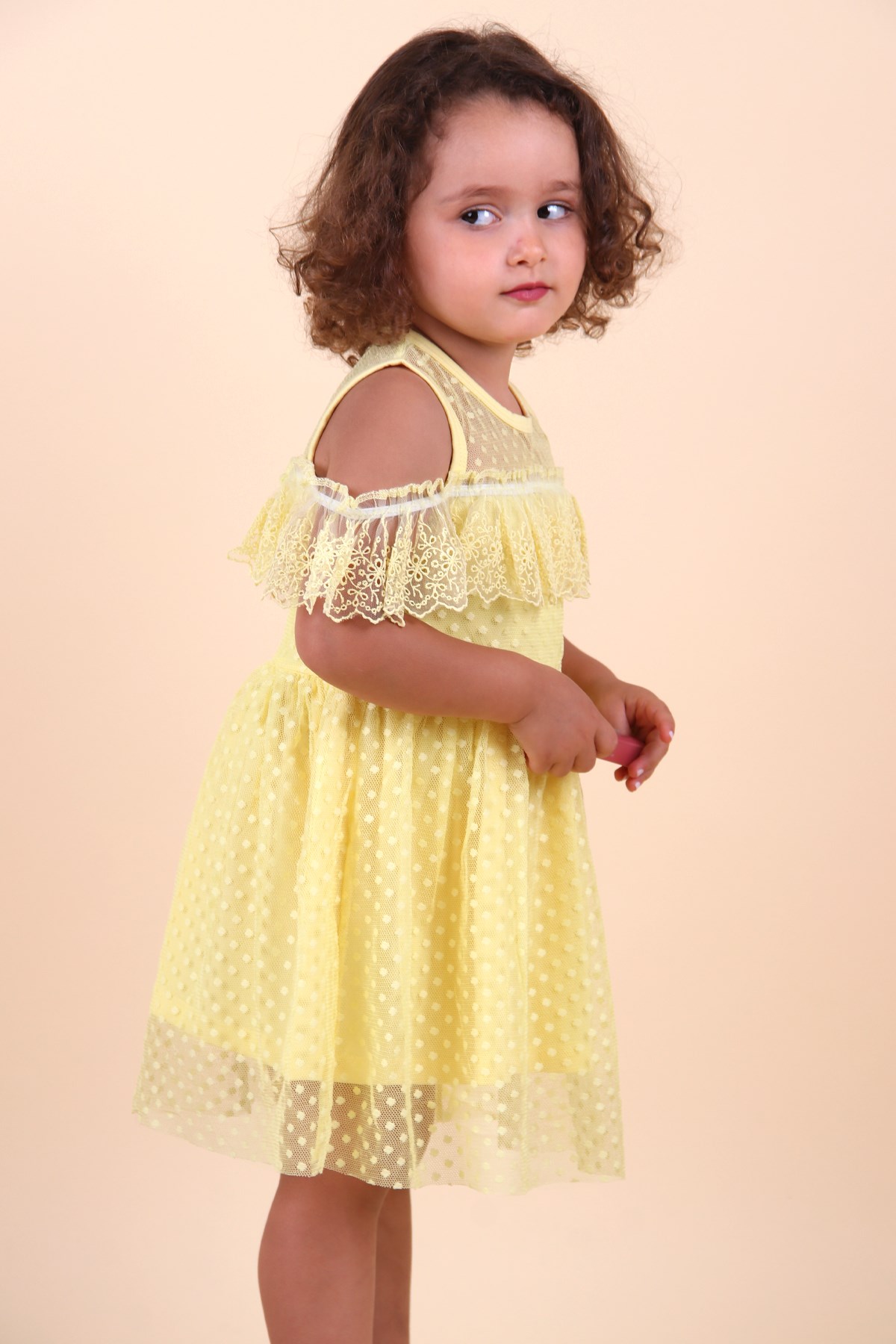 Breeze Kız Çocuk Elbise Güpürlü Sarı (1.5-5 Yaş)