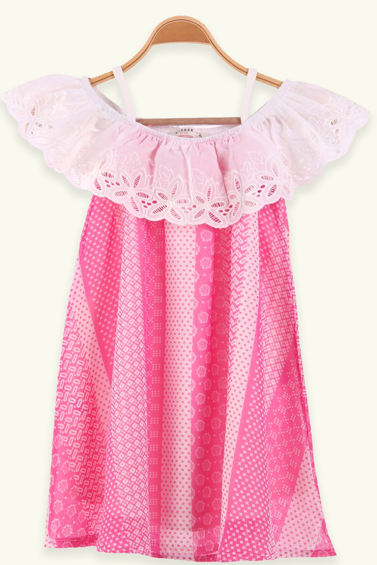 Breeze Kız Çocuk Elbise Güpürlü Şifon Pembe-Ekru (9-12 Yaş)