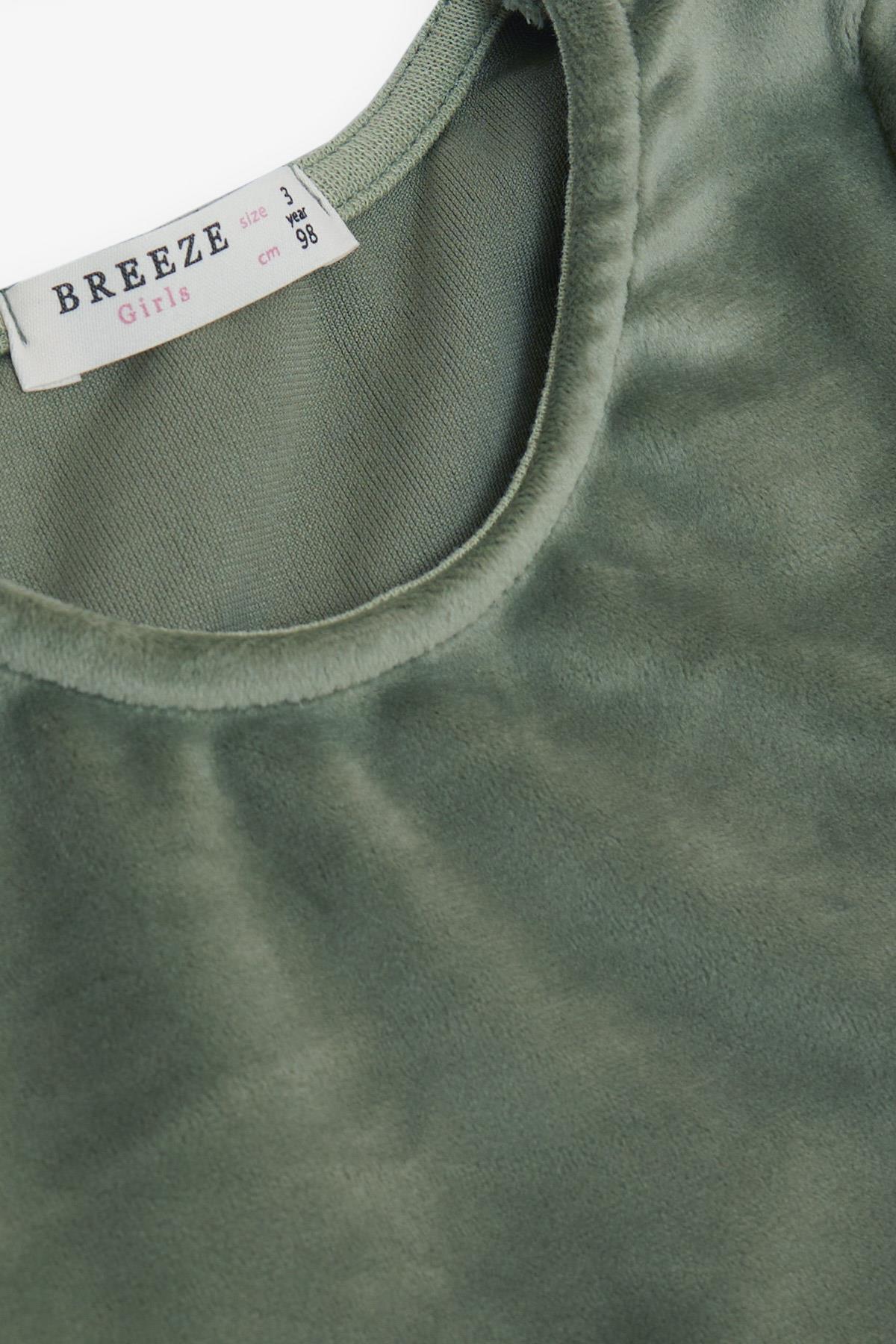 Breeze Kız Çocuk Elbise Kadife Kolları Lastikli Fiyonklu Mint Yeşili (2-6 Yaş)