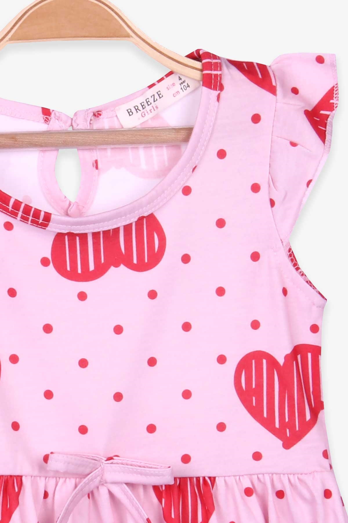 Breeze Kız Çocuk Elbise Kalp Desenli Puantiyeli Pembe (4-9 Yaş)