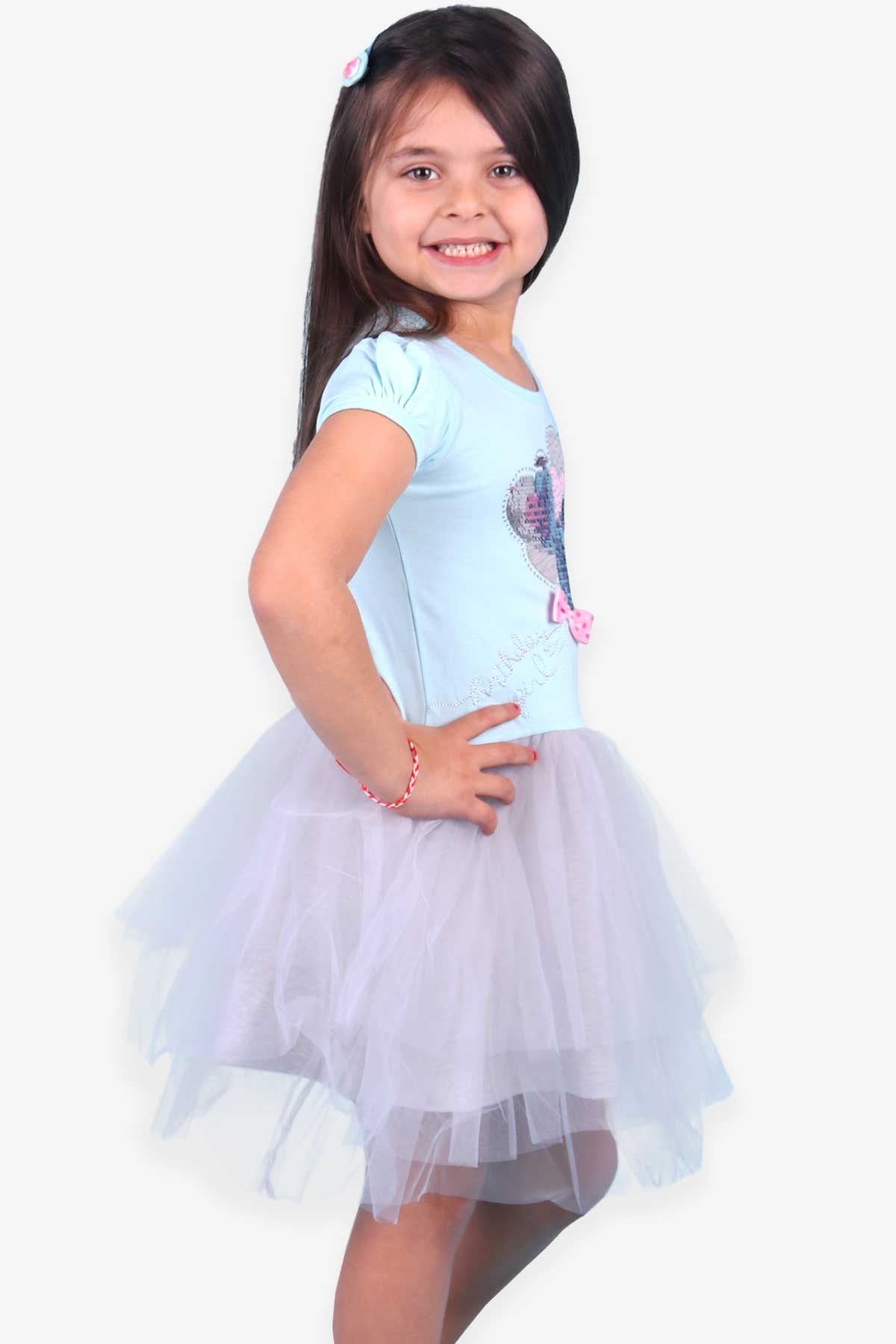 Breeze Kız Çocuk Elbise Kalp Pullu Tütü Turkuaz (5-10 Yaş)