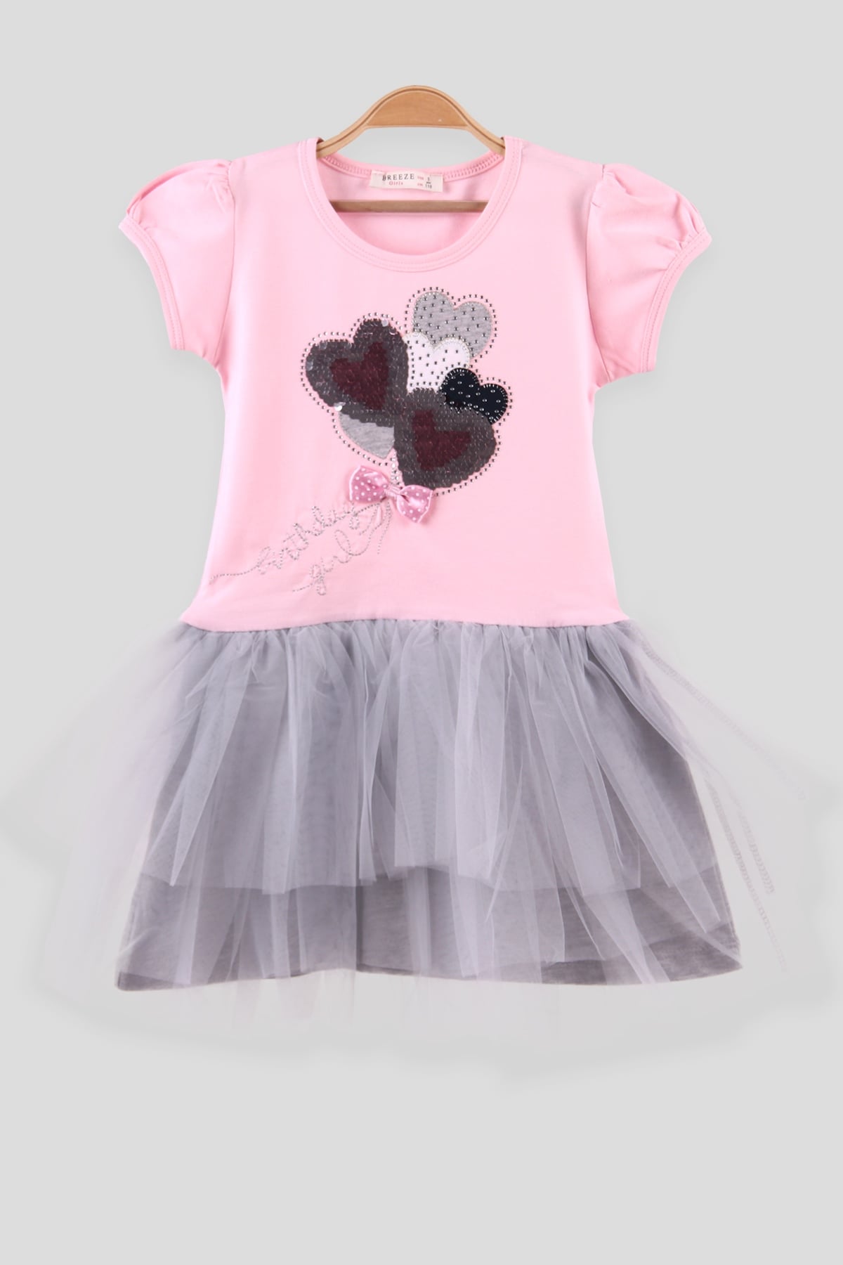 Breeze Kız Çocuk Elbise Kalp Pullu Tütü Pembe (5-10 Yaş)