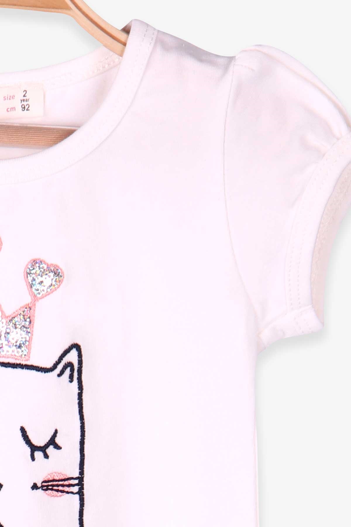 Breeze Kız Çocuk Elbise Kedi Nakışlı Pullu Beyaz (2-6 Yaş)