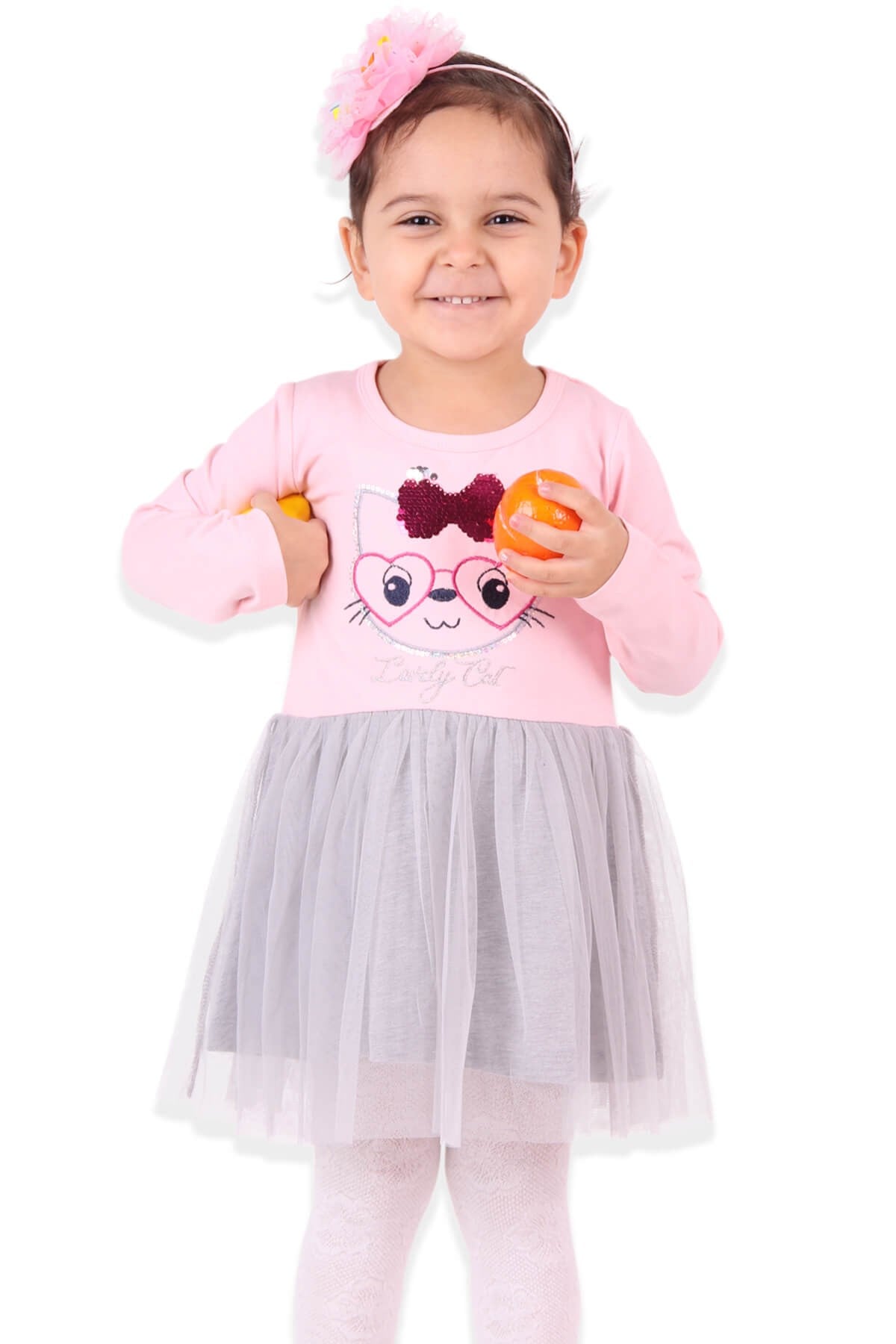 BREEZE Kız Çocuk Elbise Kedili Pembe (3-8 Yaş)
