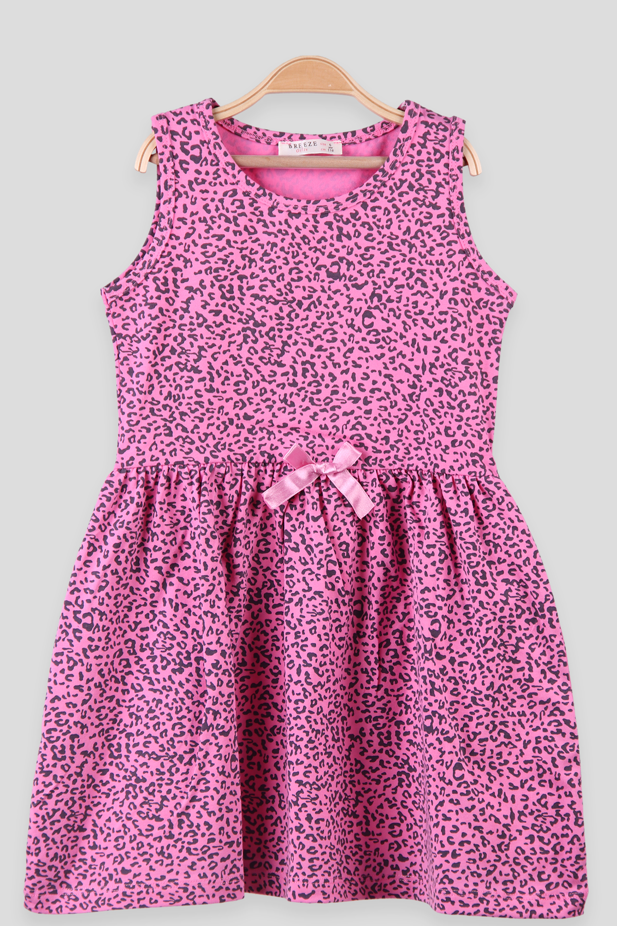 Breeze Kız Çocuk Elbise Leopar Desen Baskılı Fiyonklu Fuşya (6-10 Yaş)