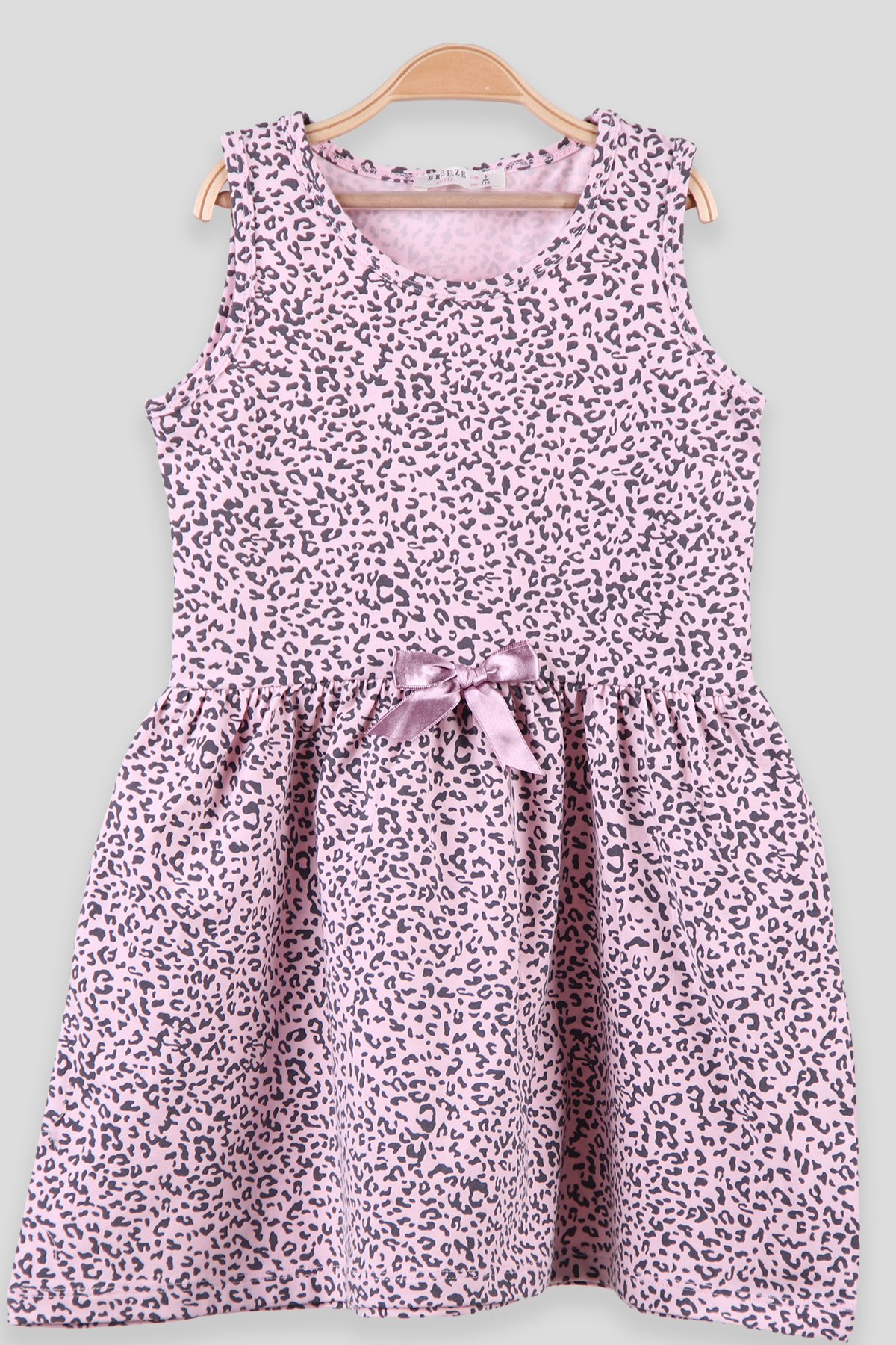 Breeze Kız Çocuk Elbise Leopar Desen Baskılı Fiyonklu Pembe (6-10 Yaş)