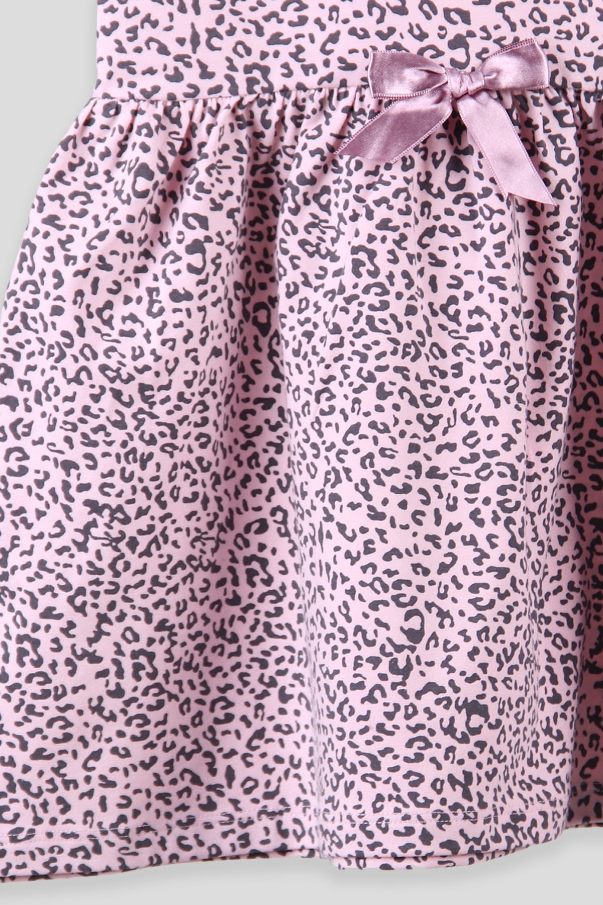 Breeze Kız Çocuk Elbise Leopar Desen Baskılı Fiyonklu Pembe (6-10 Yaş)