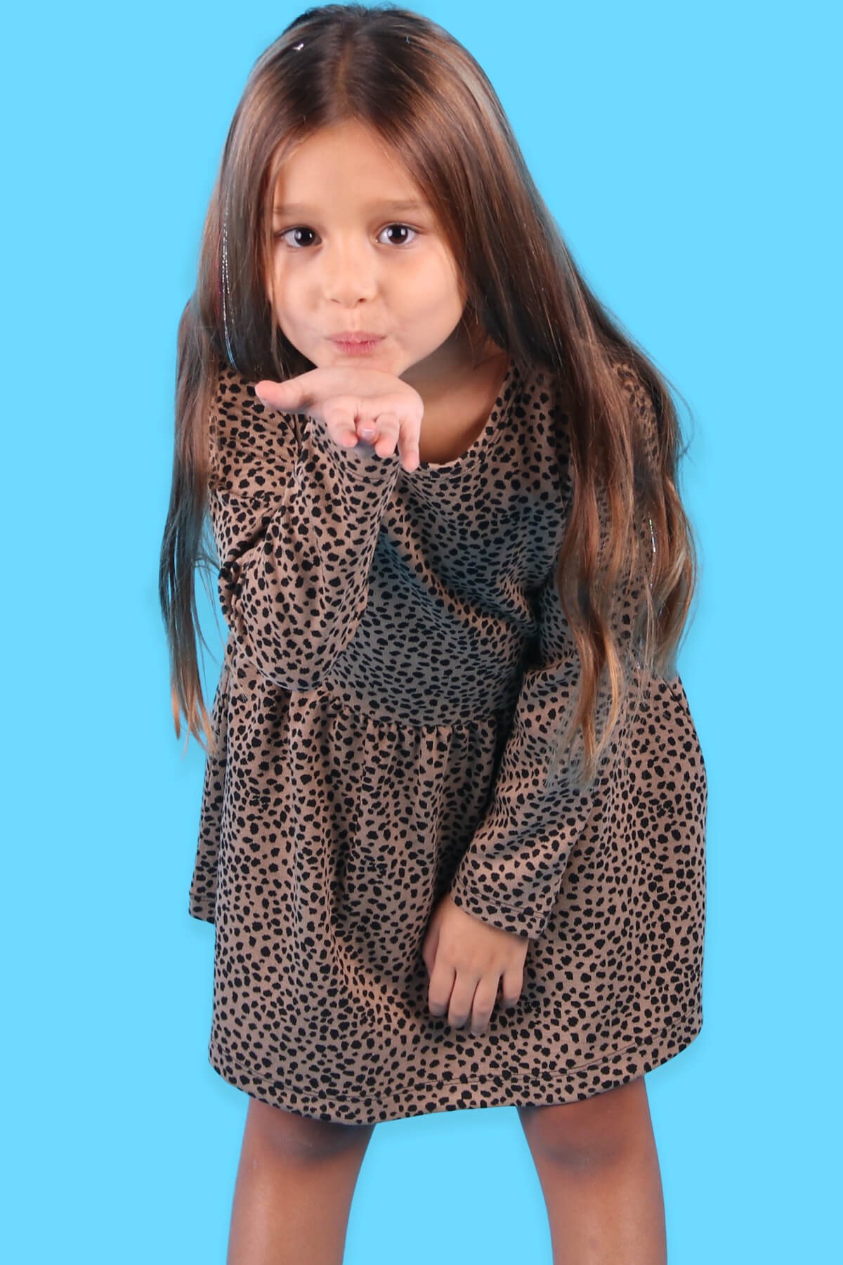 Breeze Kız Çocuk Elbise Leopar Desenli Açık Kahverengi (3-7 Yaş)
