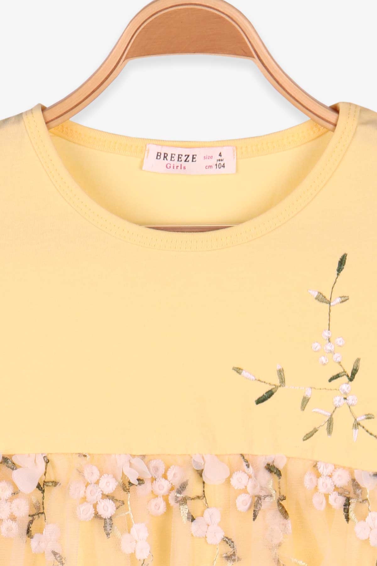 Breeze Kız Çocuk Elbise Nakışlı Çiçekli Sarı (4-9 Yaş)