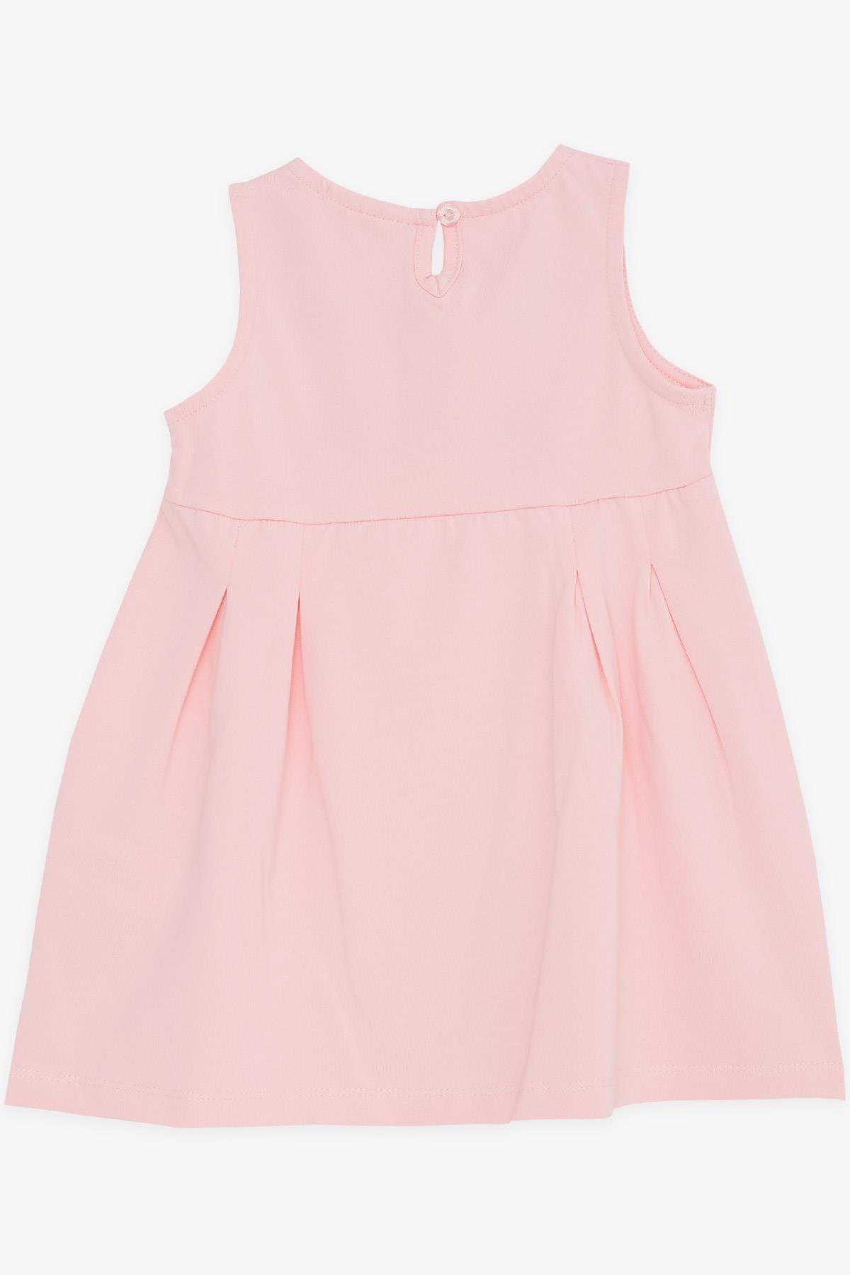 Breeze Kız Çocuk Elbise Nakışlı Pullu Sevimli Kedicik Baskılı Pembe (1.5-5 Yaş)