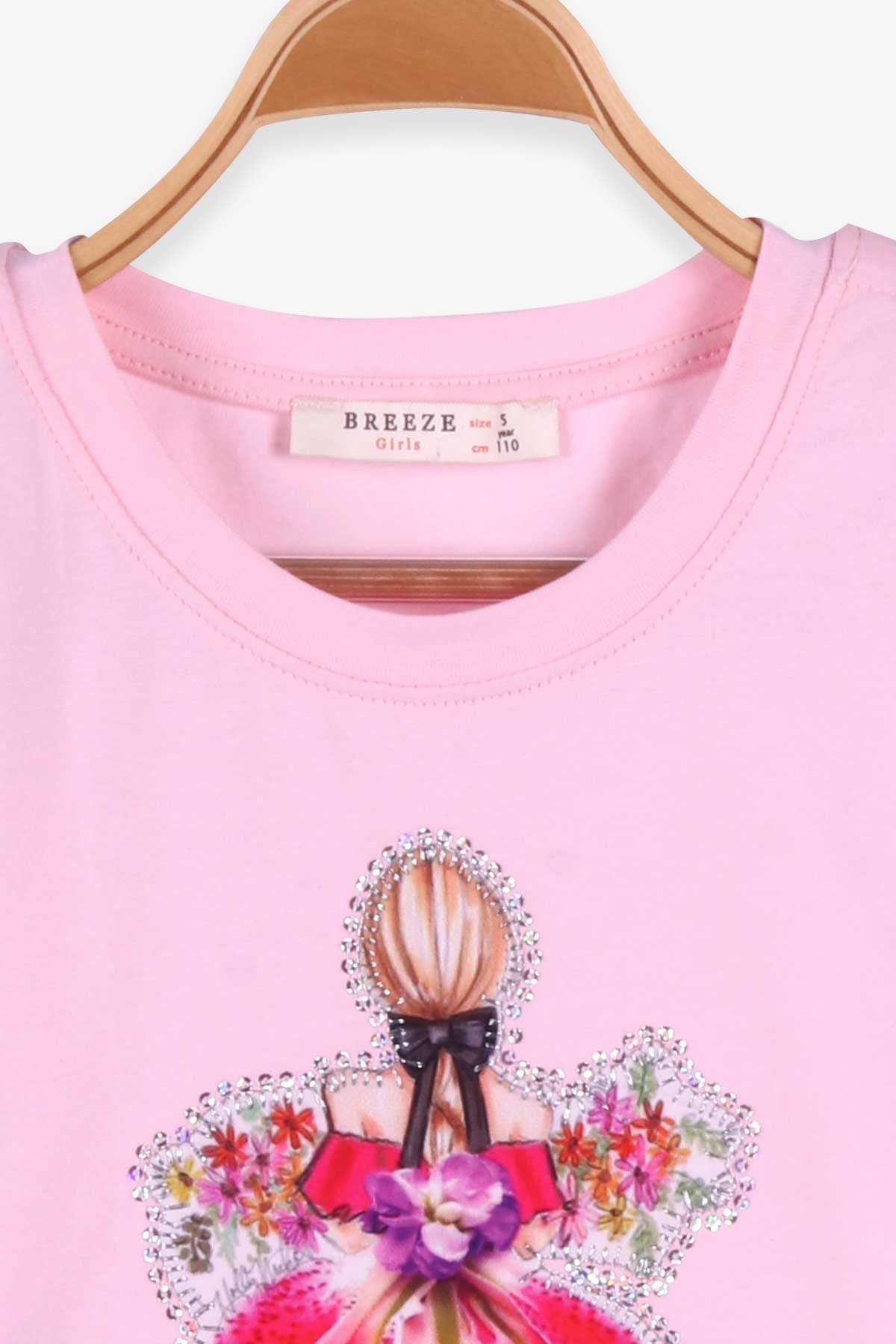 Breeze Kız Çocuk Elbise Omuzu Büzgülü Pudra (5-10 Yaş)