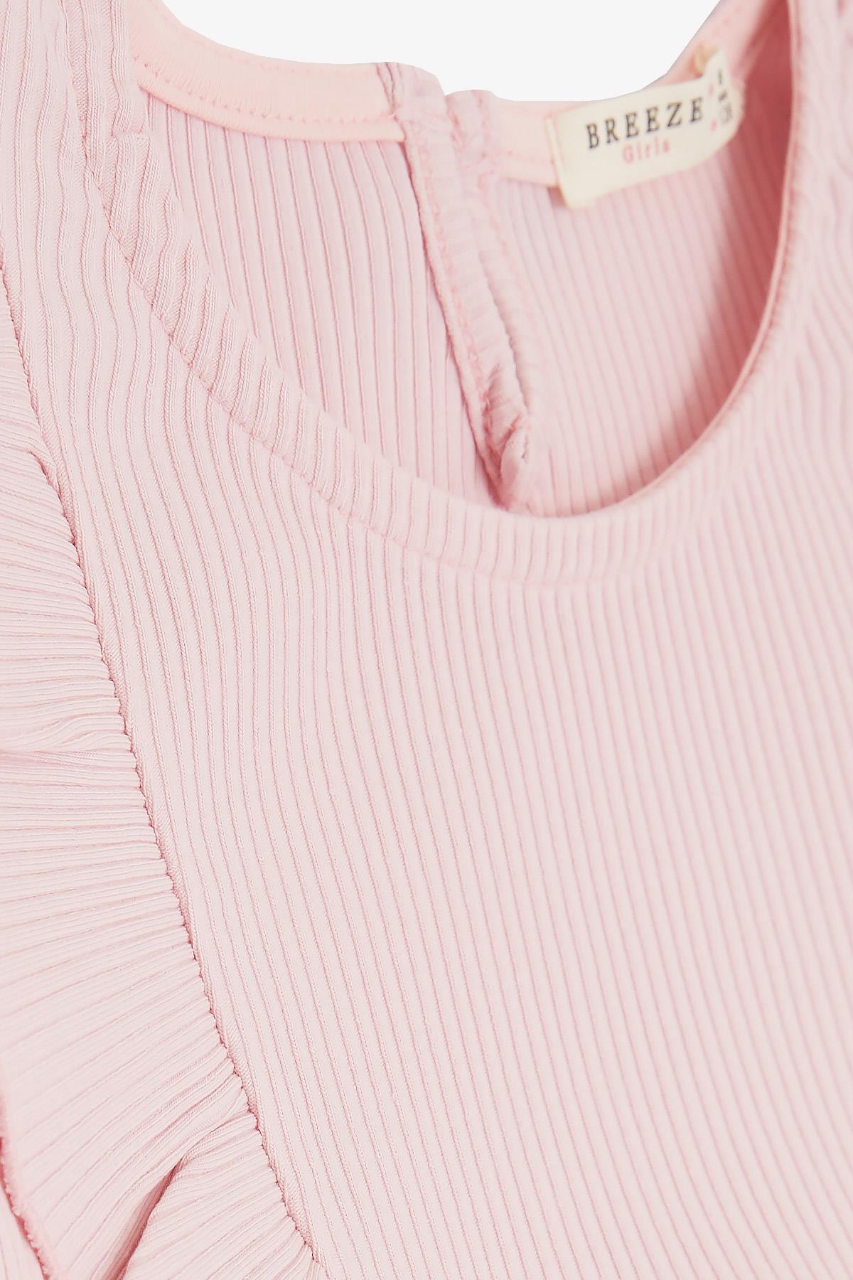 Breeze Kız Çocuk Elbise Omuzu Fırfırlı Tüllü Pembe (4-8 Yaş)