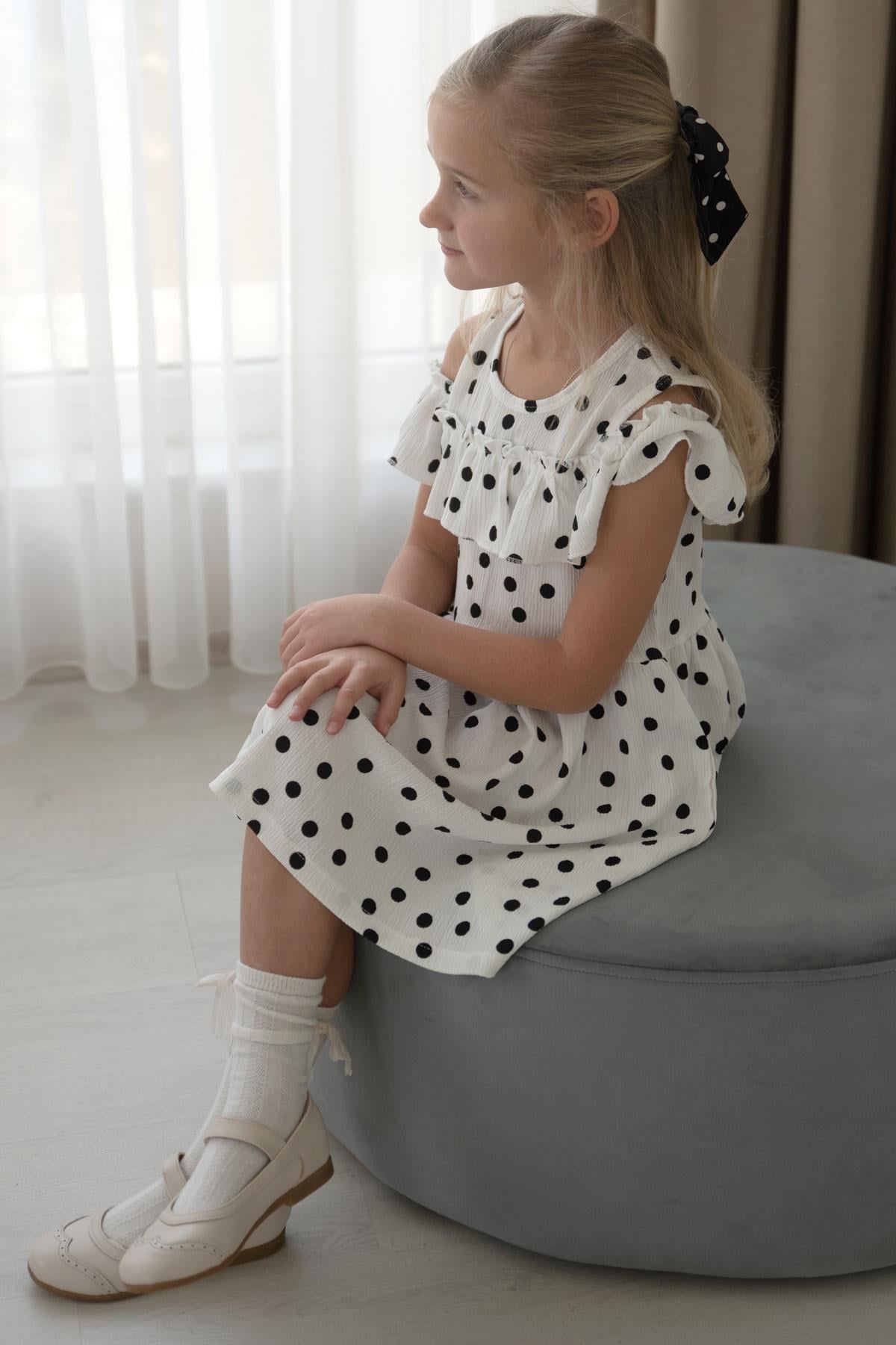 Breeze Kız Çocuk Elbise Puantiye Desenli Beyaz (3-6 Yaş)