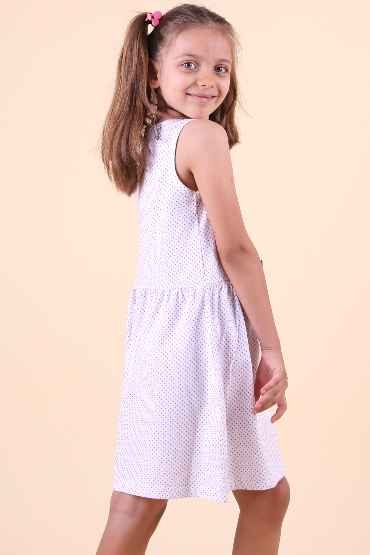 Breeze Kız Çocuk Elbise Puantiyeli Fiyonklu Mor (6-10 Yaş)